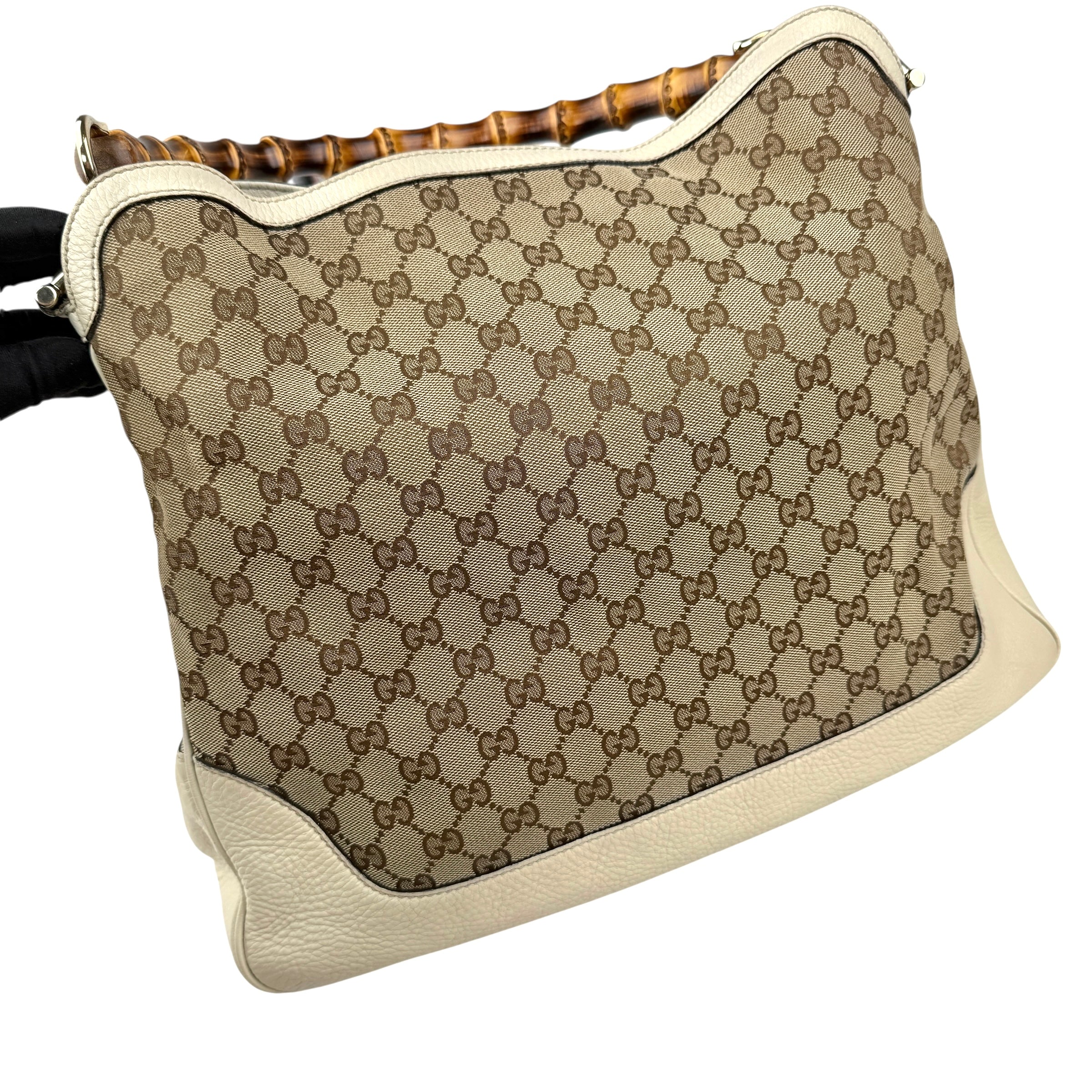 Pre-owned Gucci Beige/White GG Canvas Diana Bamboo Shoulder Bag
