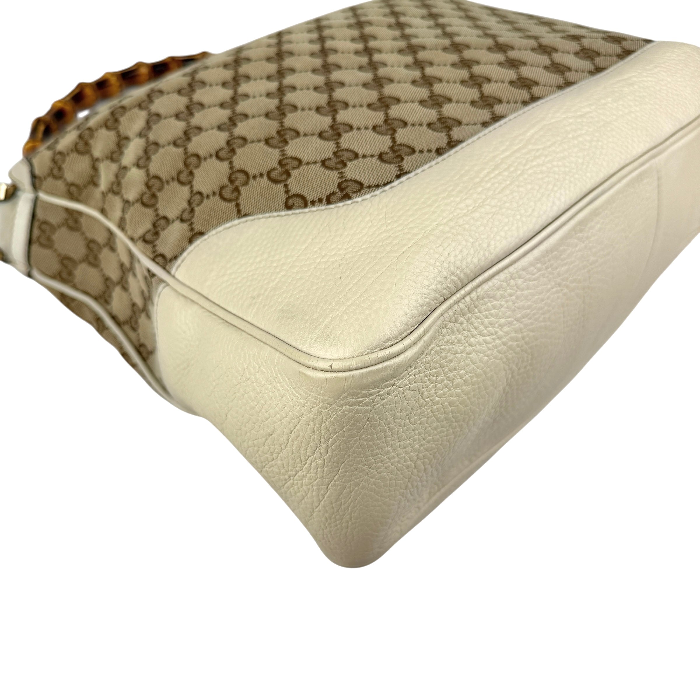 Pre-owned Gucci Beige/White GG Canvas Diana Bamboo Shoulder Bag