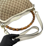 Pre-owned Gucci Beige/White GG Canvas Diana Bamboo Shoulder Bag