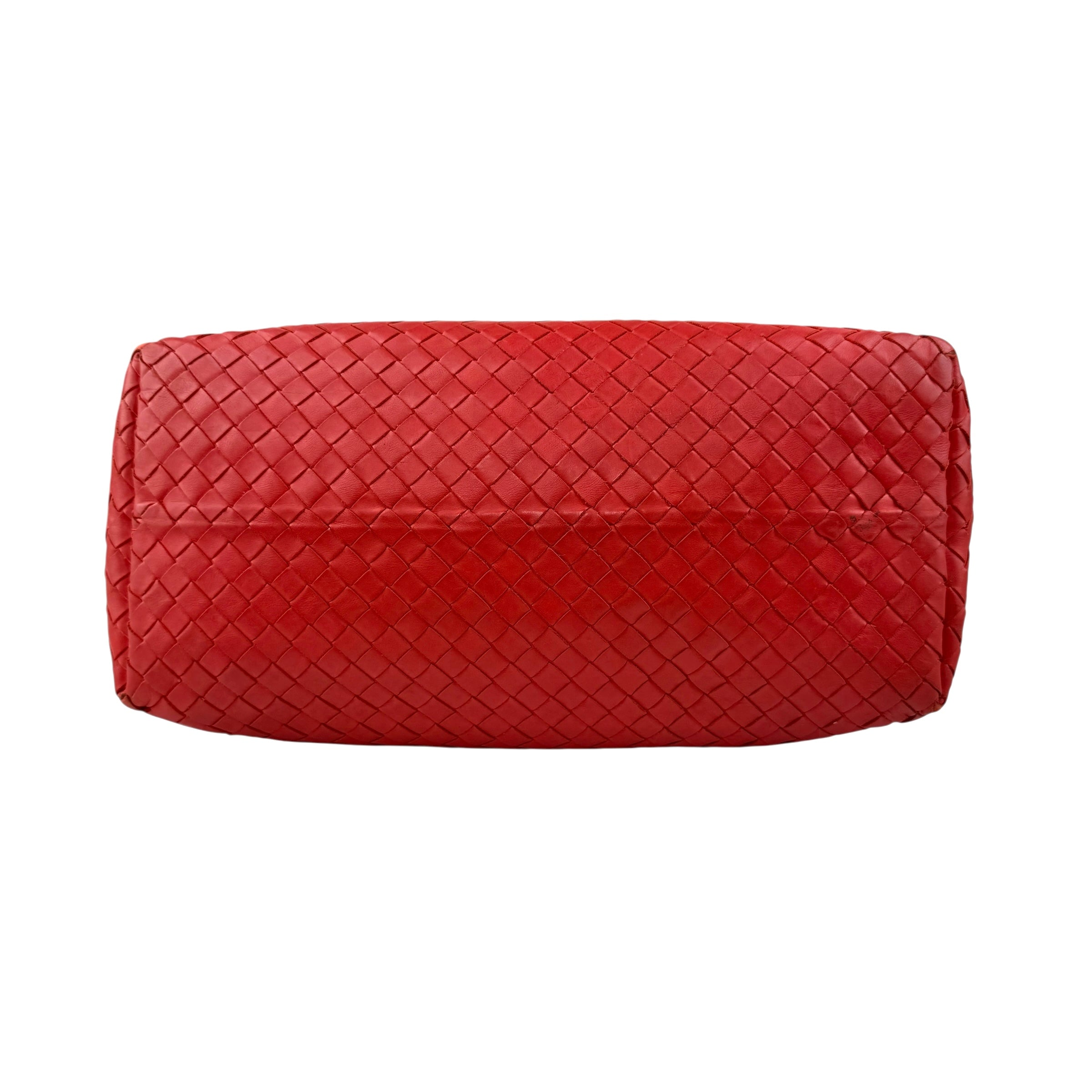 Pre-owned Bottega Veneta Red Intrecciato Woven Nappa Leather Medium Veneta Hobo Bag