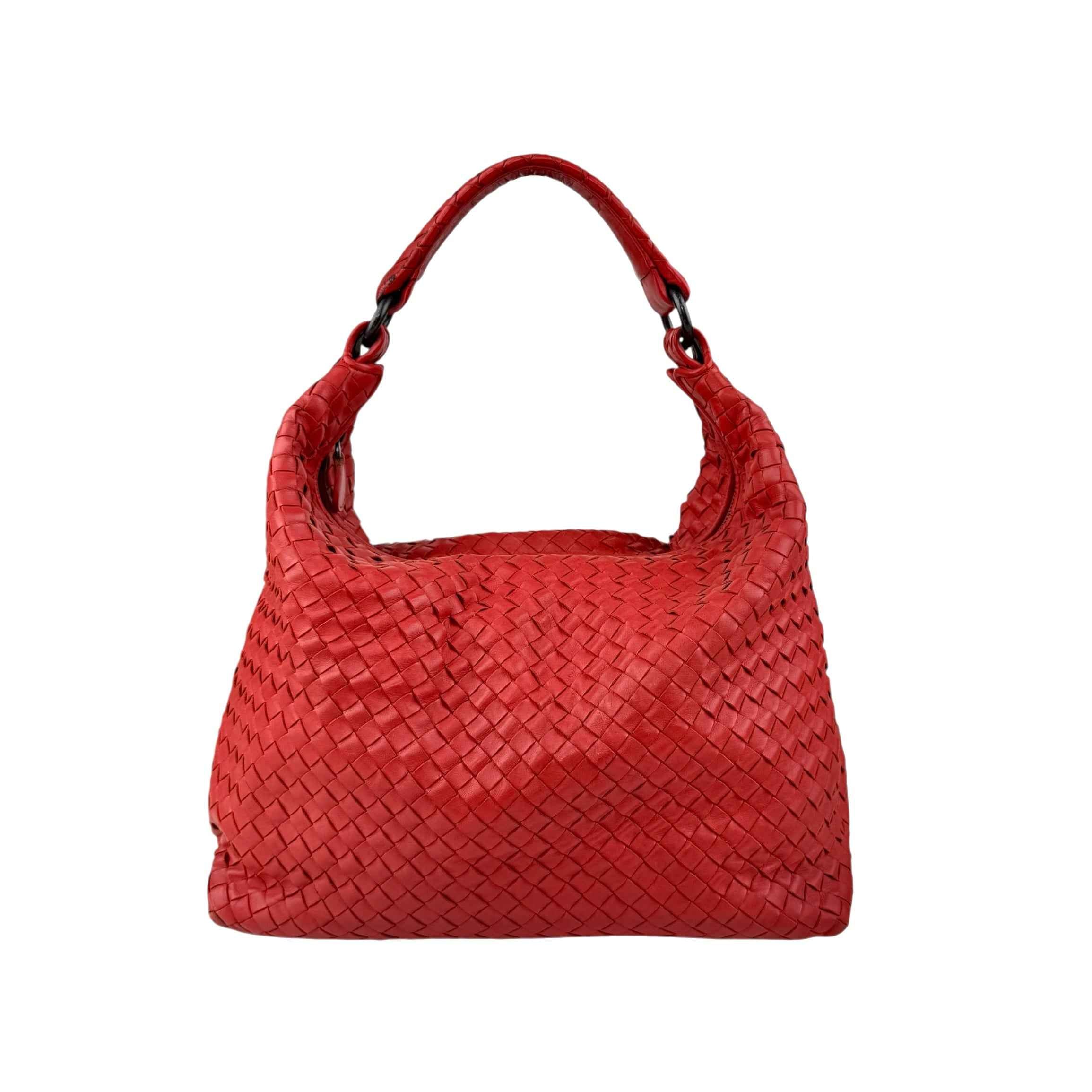 Bottega Veneta Red Intrecciato Woven Nappa Leather Medium Veneta Hobo Bag