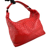 Pre-owned Bottega Veneta Red Intrecciato Woven Nappa Leather Medium Veneta Hobo Bag