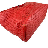 Pre-owned Bottega Veneta Red Intrecciato Woven Nappa Leather Medium Veneta Hobo Bag