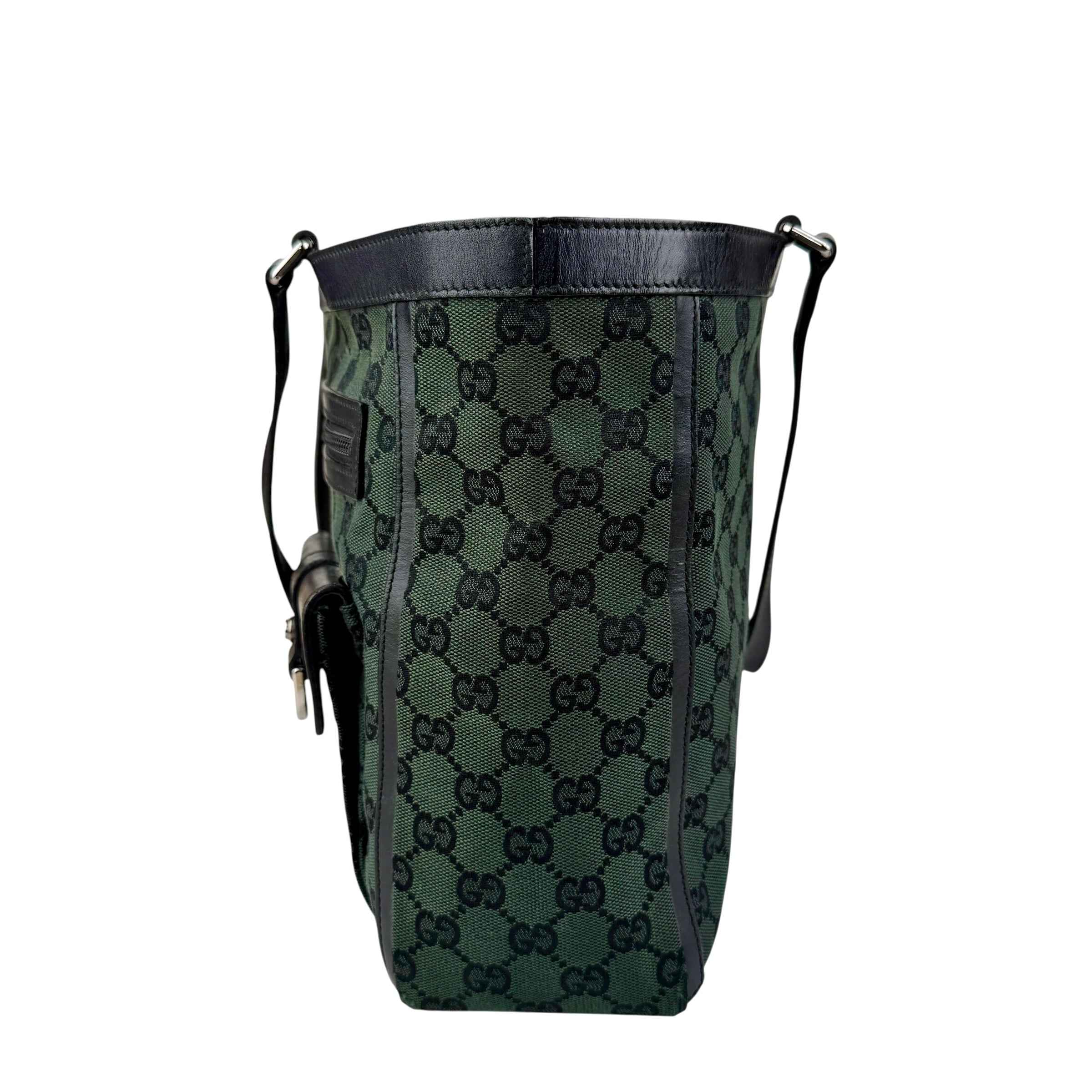 Gucci Green/Black GG Canvas and Leather Abbey Pocket Tote