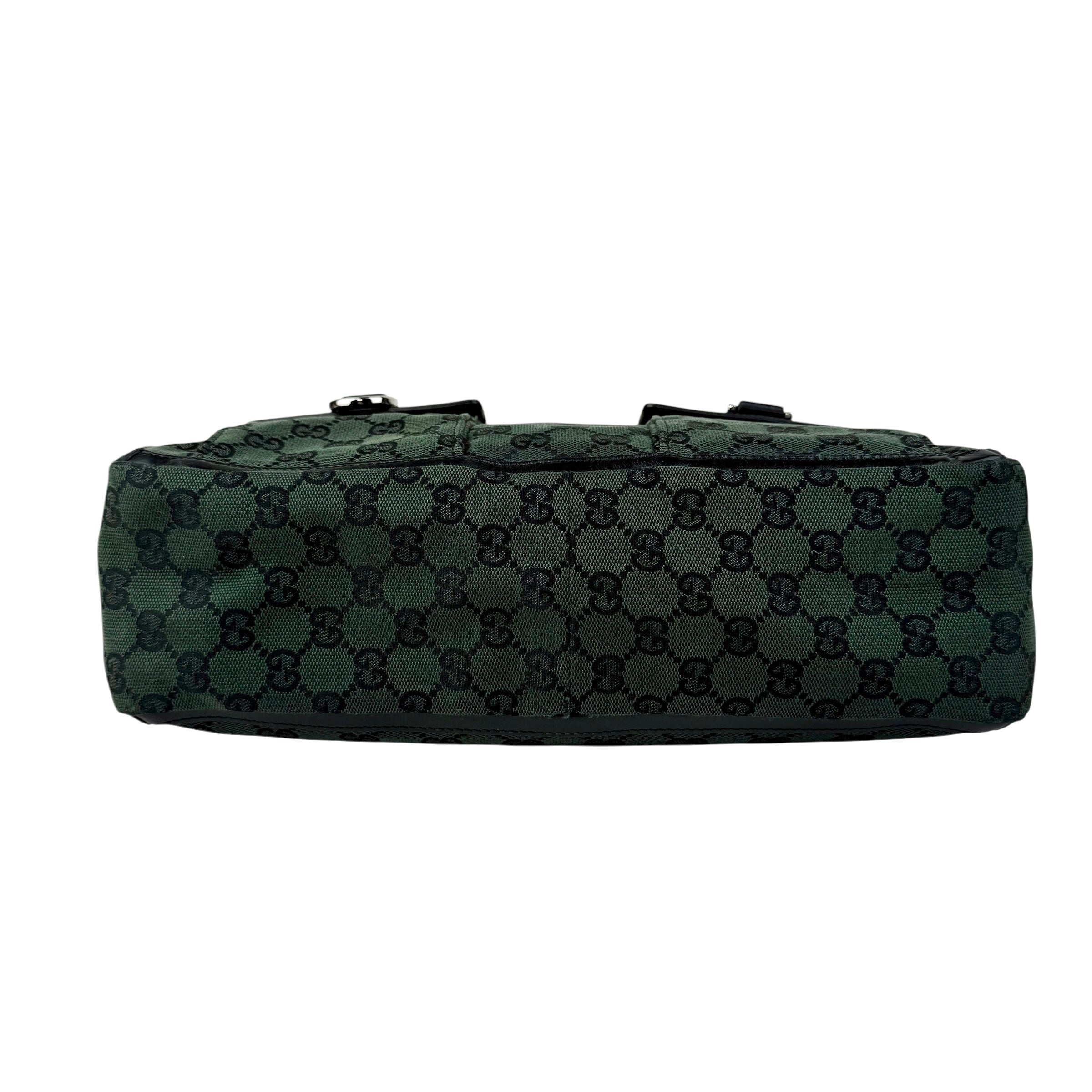 Pre-owned Gucci Green/Black GG Canvas and Leather Abbey Pocket Tote