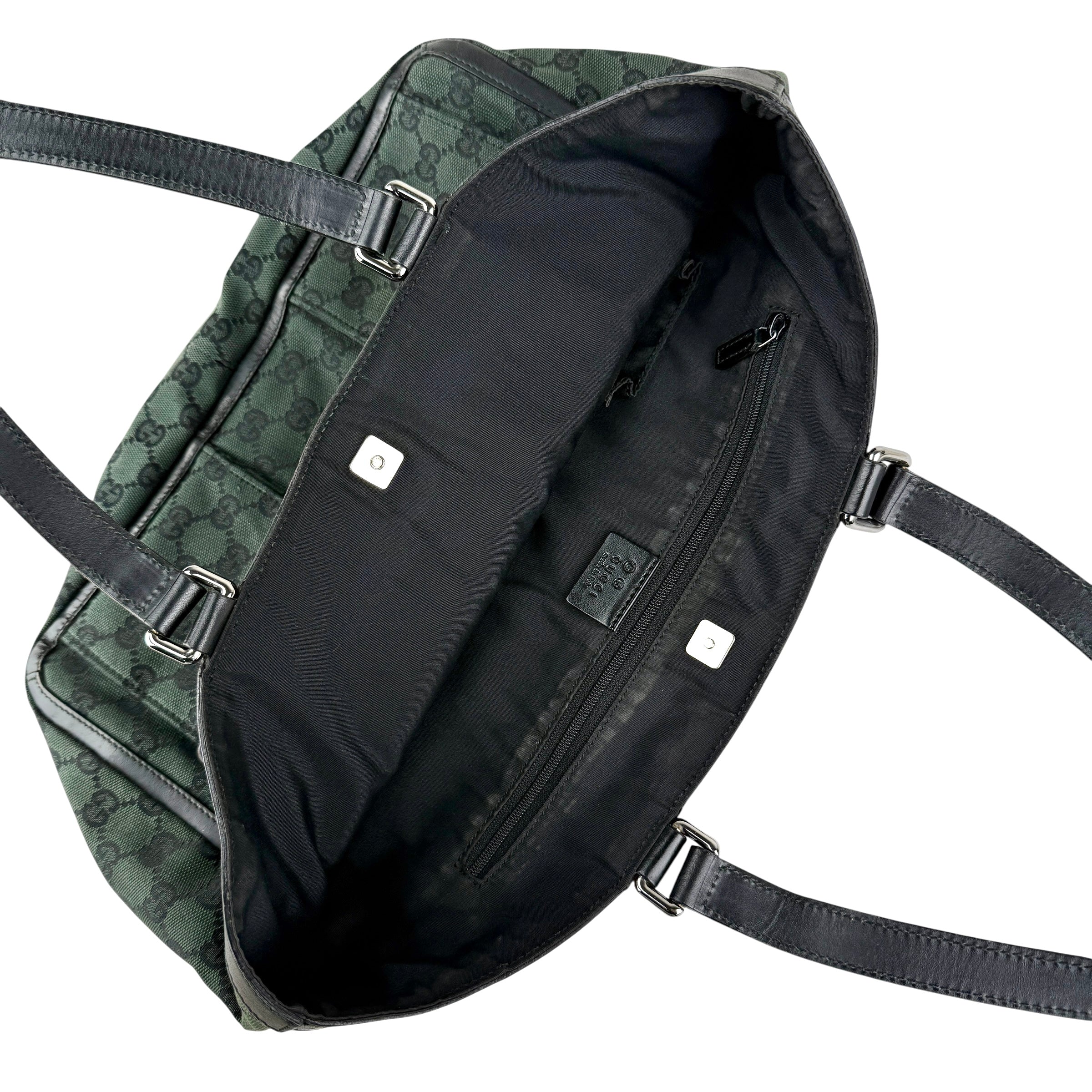 Pre-owned Gucci Green/Black GG Canvas and Leather Abbey Pocket Tote