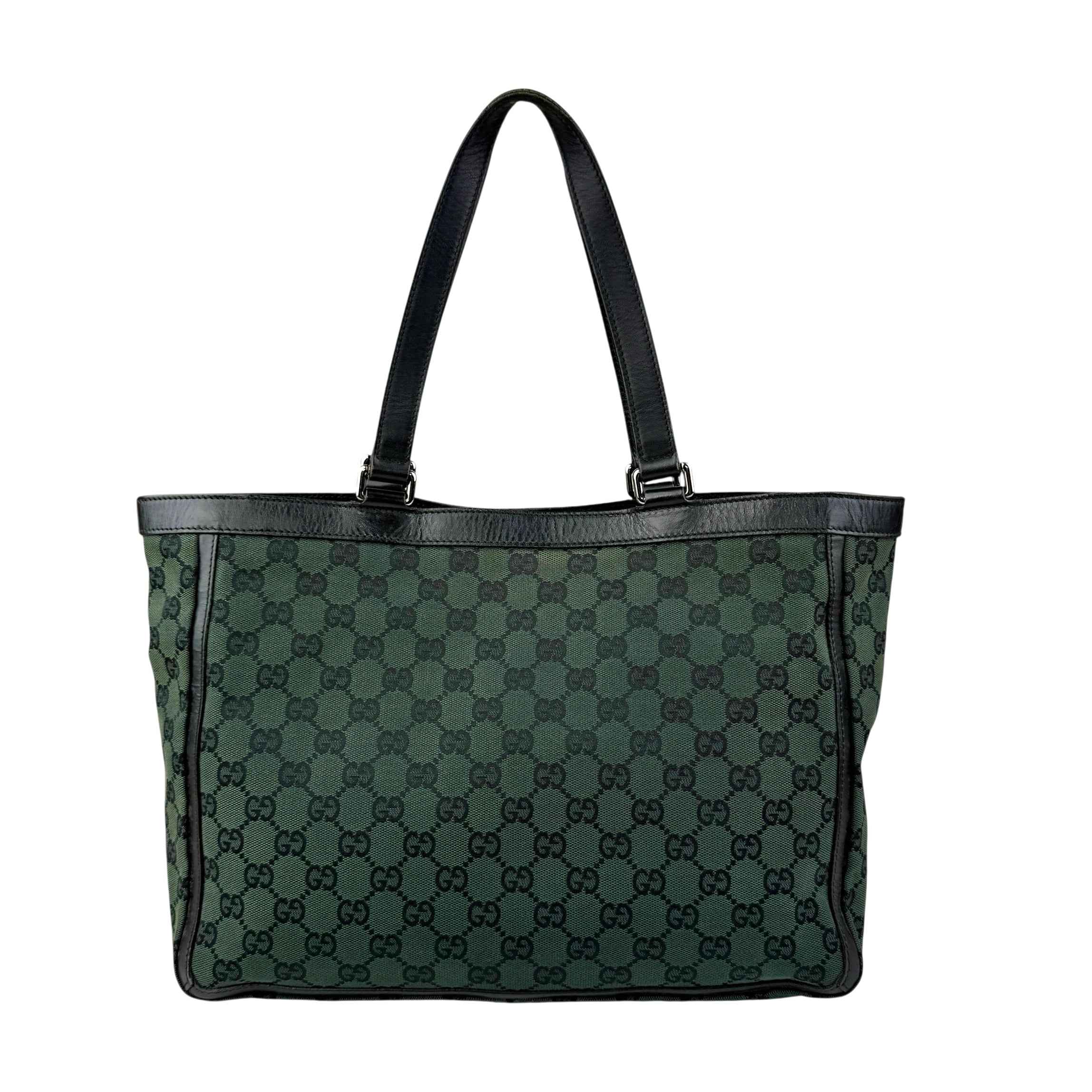 Gucci Green/Black GG Canvas and Leather Abbey Pocket Tote
