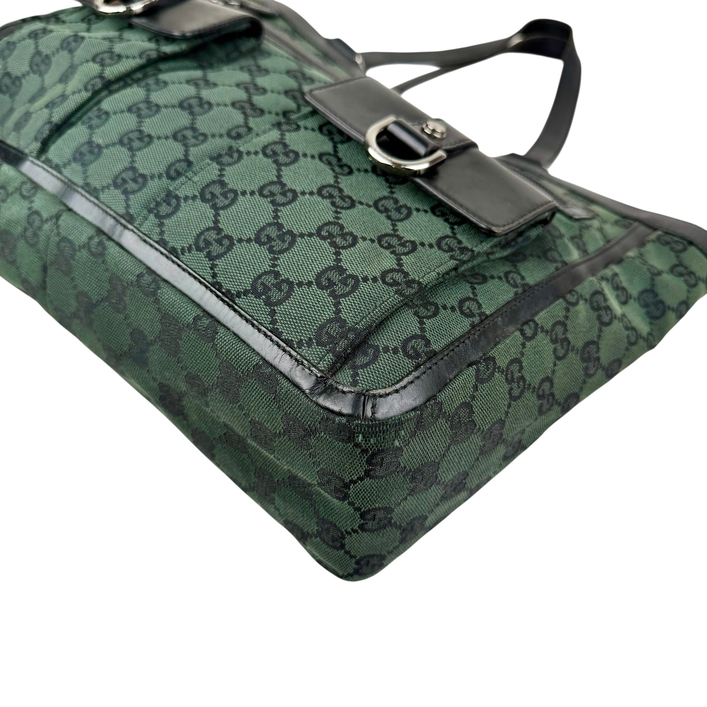 Pre-owned Gucci Green/Black GG Canvas and Leather Abbey Pocket Tote
