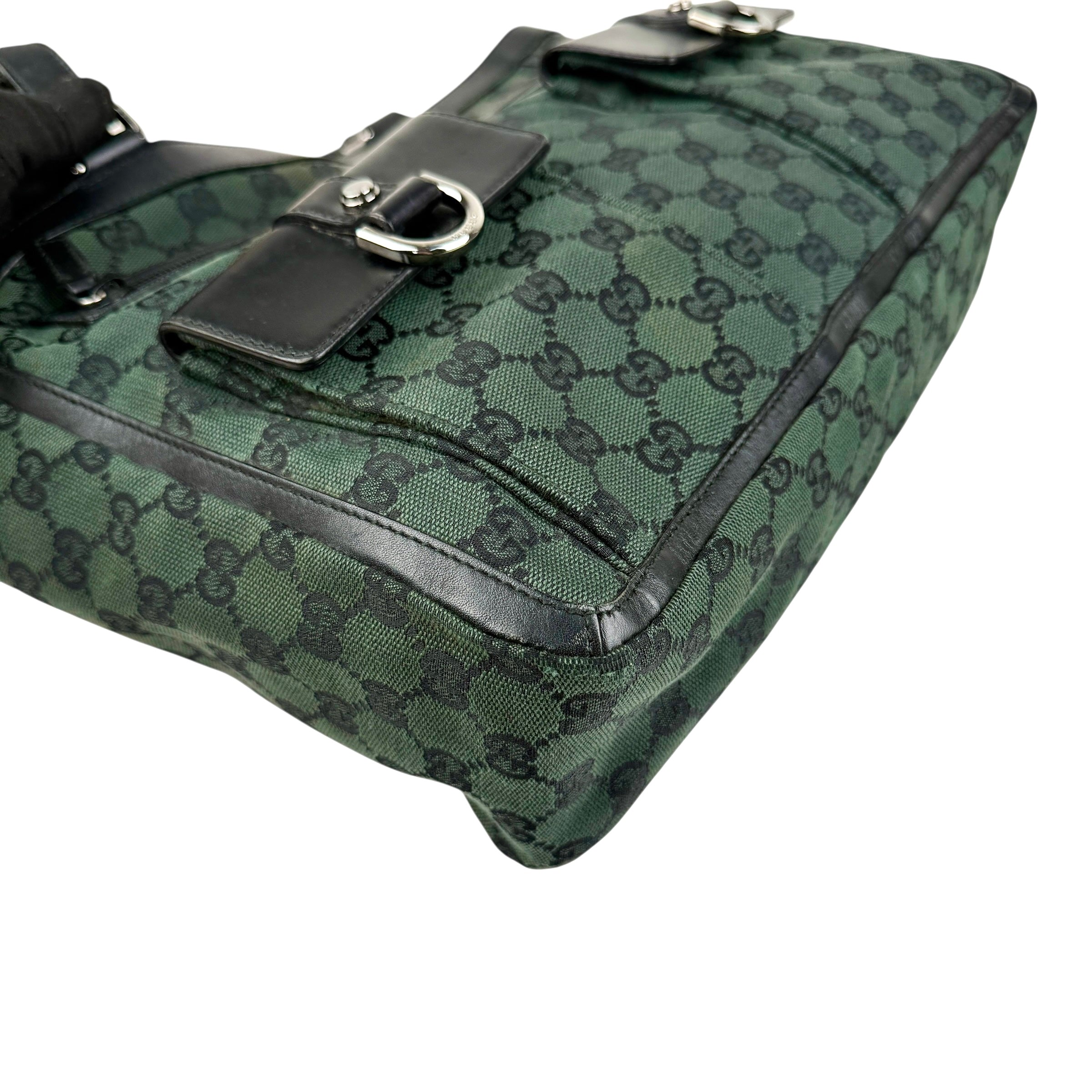 Pre-owned Gucci Green/Black GG Canvas and Leather Abbey Pocket Tote
