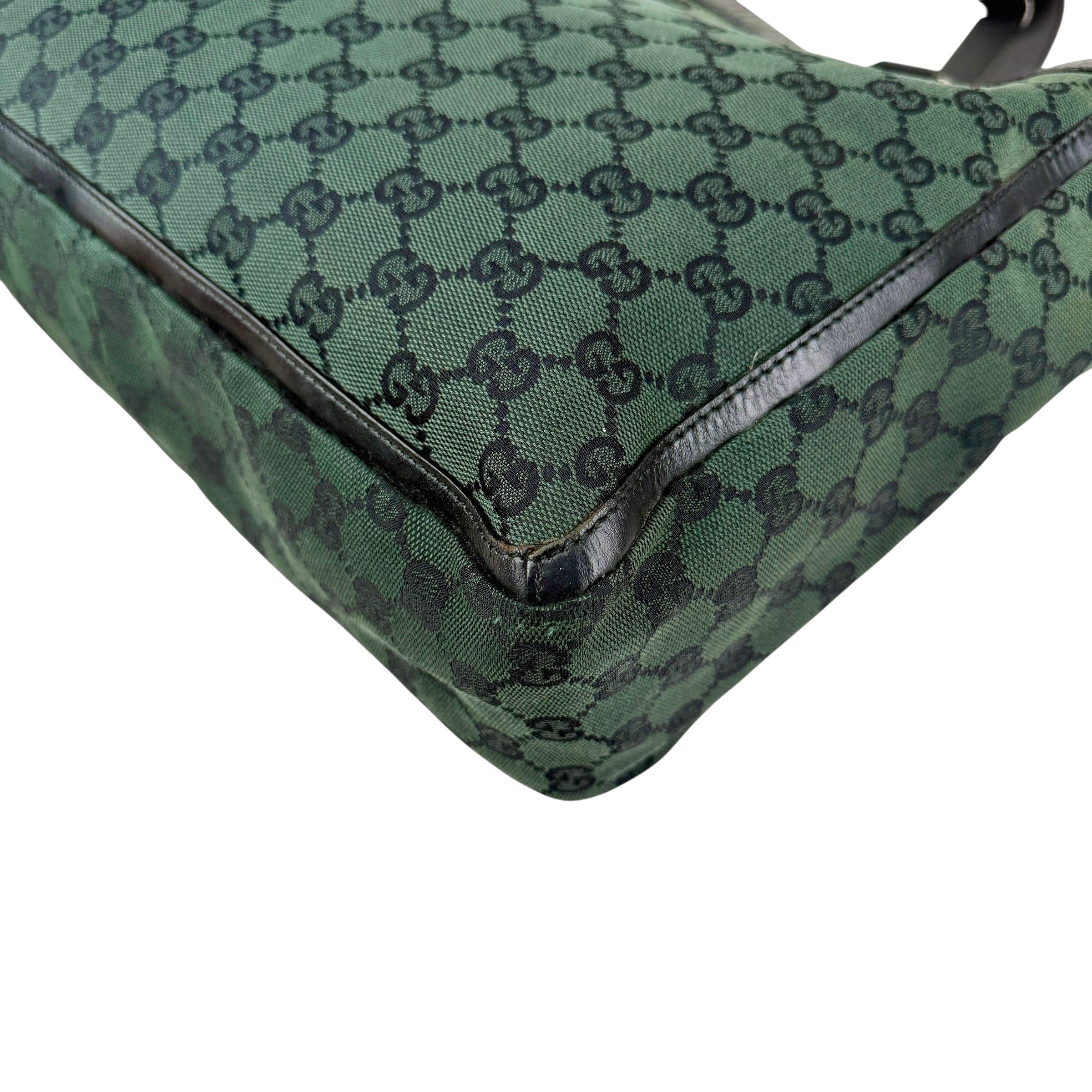 Pre-owned Gucci Green/Black GG Canvas and Leather Abbey Pocket Tote