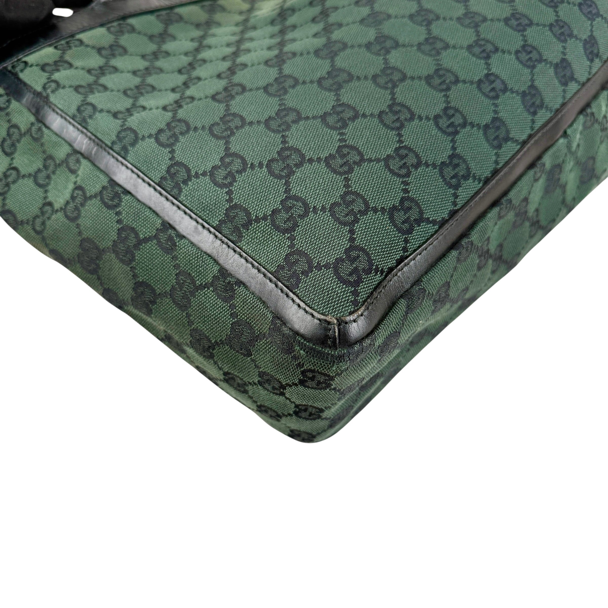 Pre-owned Gucci Green/Black GG Canvas and Leather Abbey Pocket Tote