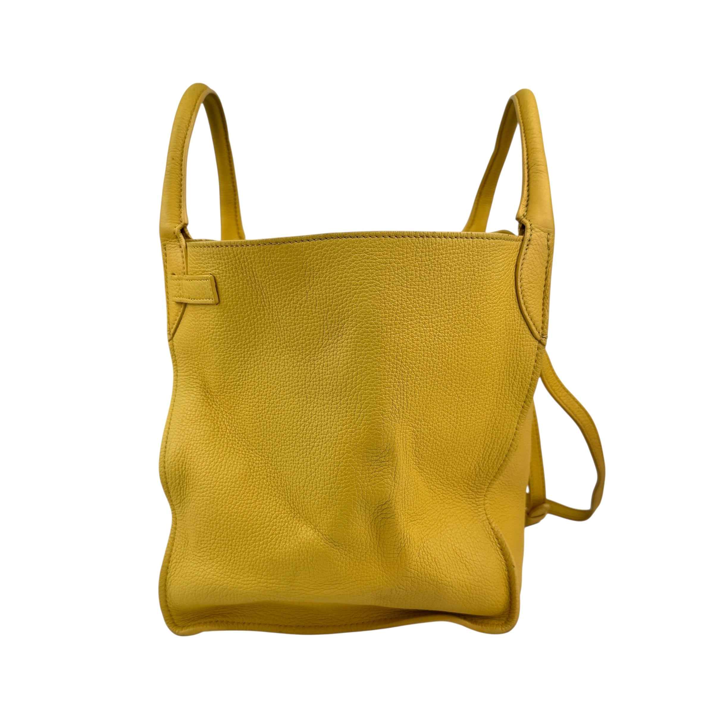 Celine Yellow Pebbled Leather Long Strap Big Bag