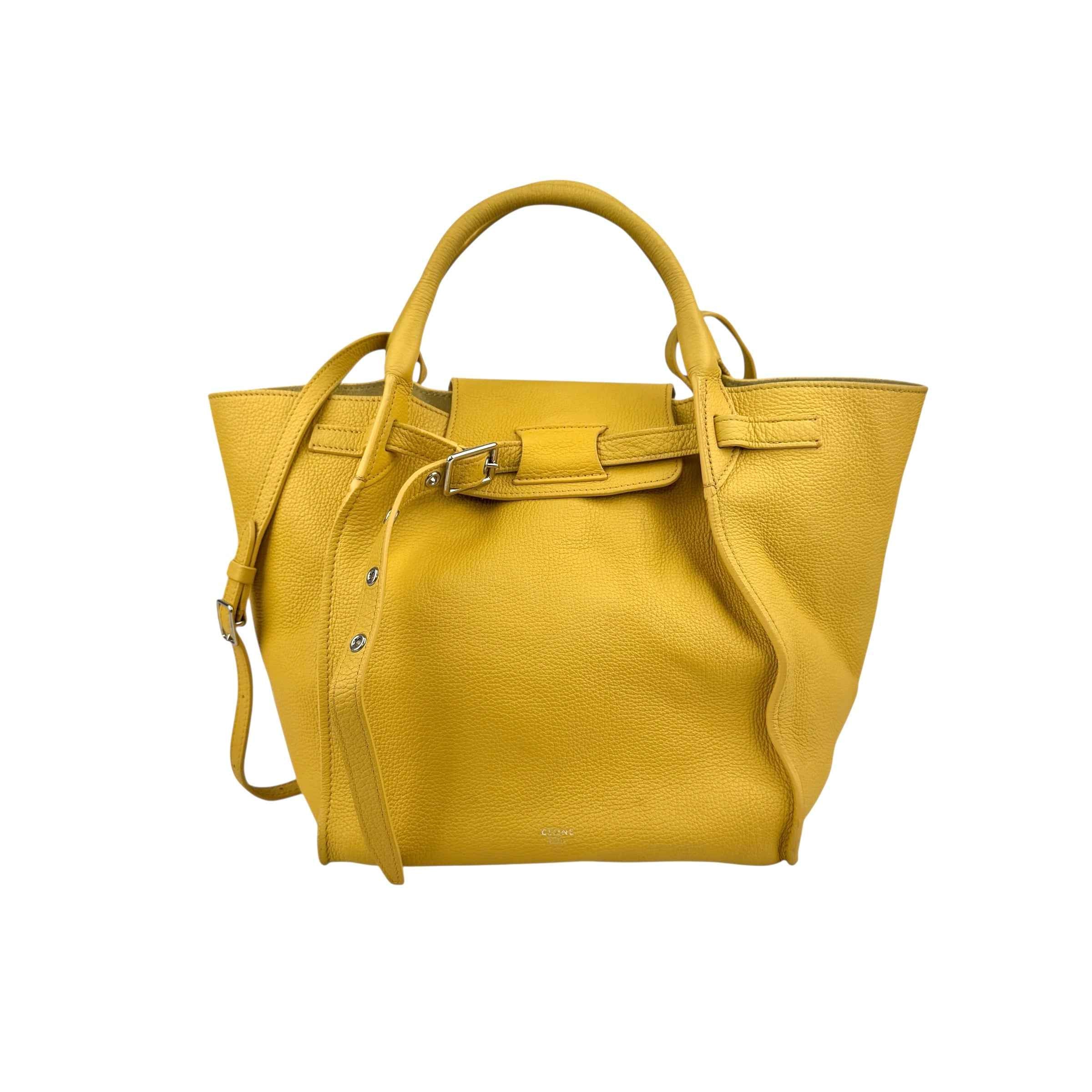 Celine Yellow Pebbled Leather Long Strap Big Bag