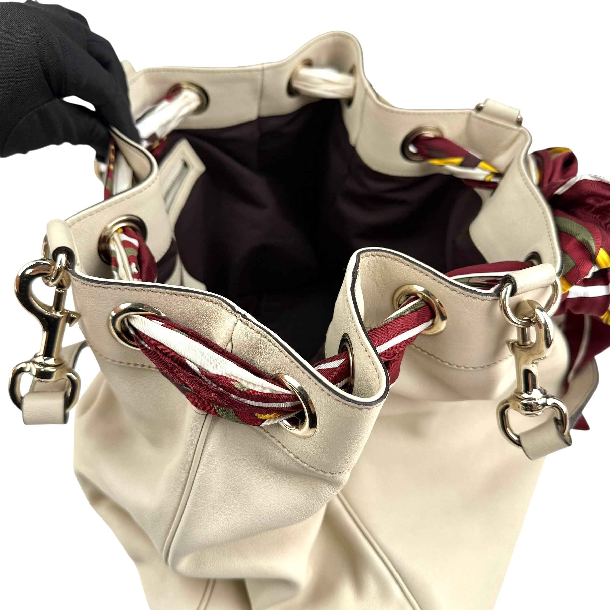 Gucci Beige Leather Positano Tote Bag with Silk Scarf