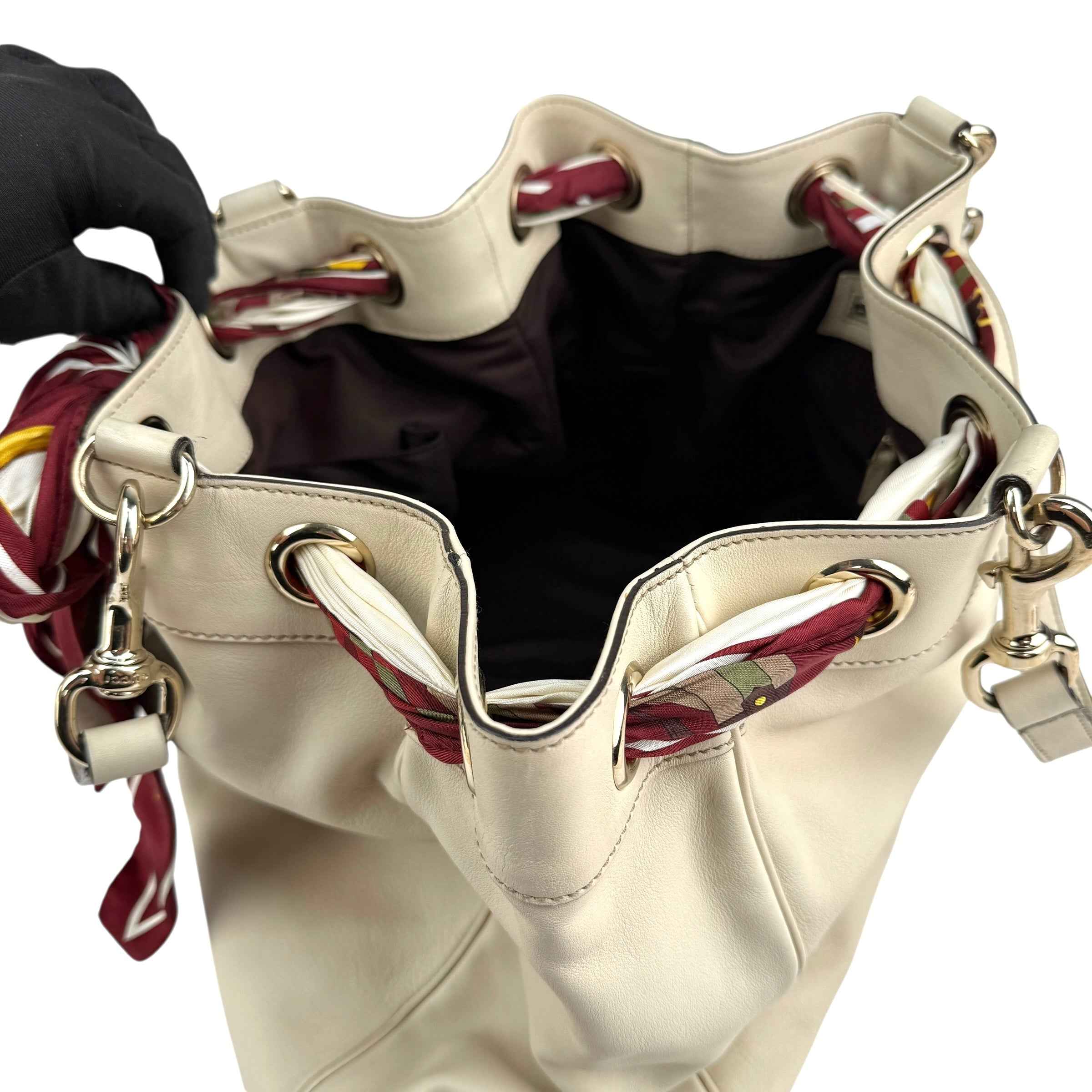 Gucci Beige Leather Positano Tote Bag with Silk Scarf