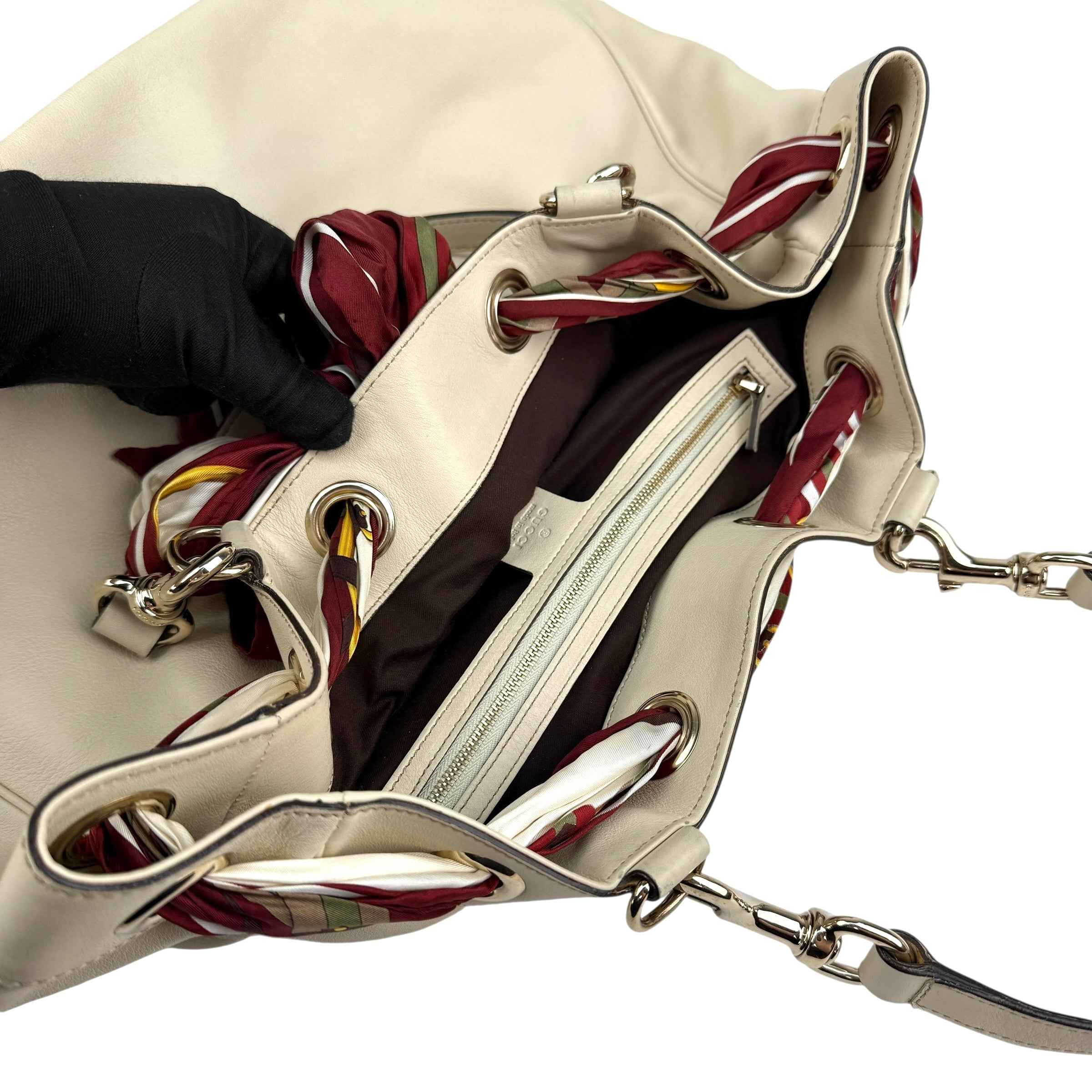 Gucci Beige Leather Positano Tote Bag with Silk Scarf