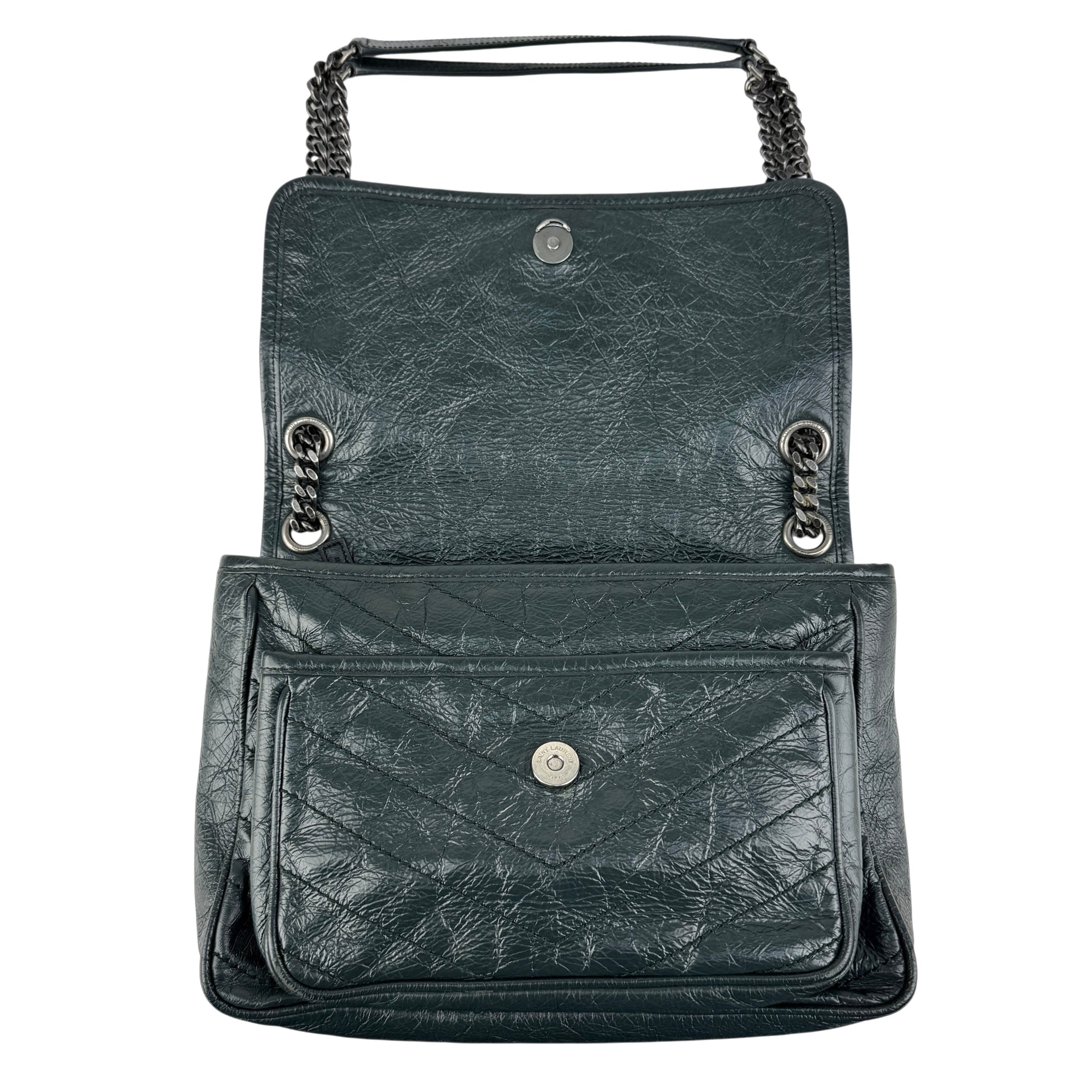 Pre-owned Saint Laurent Green Crinkled Calfskin Leather Medium Niki bag