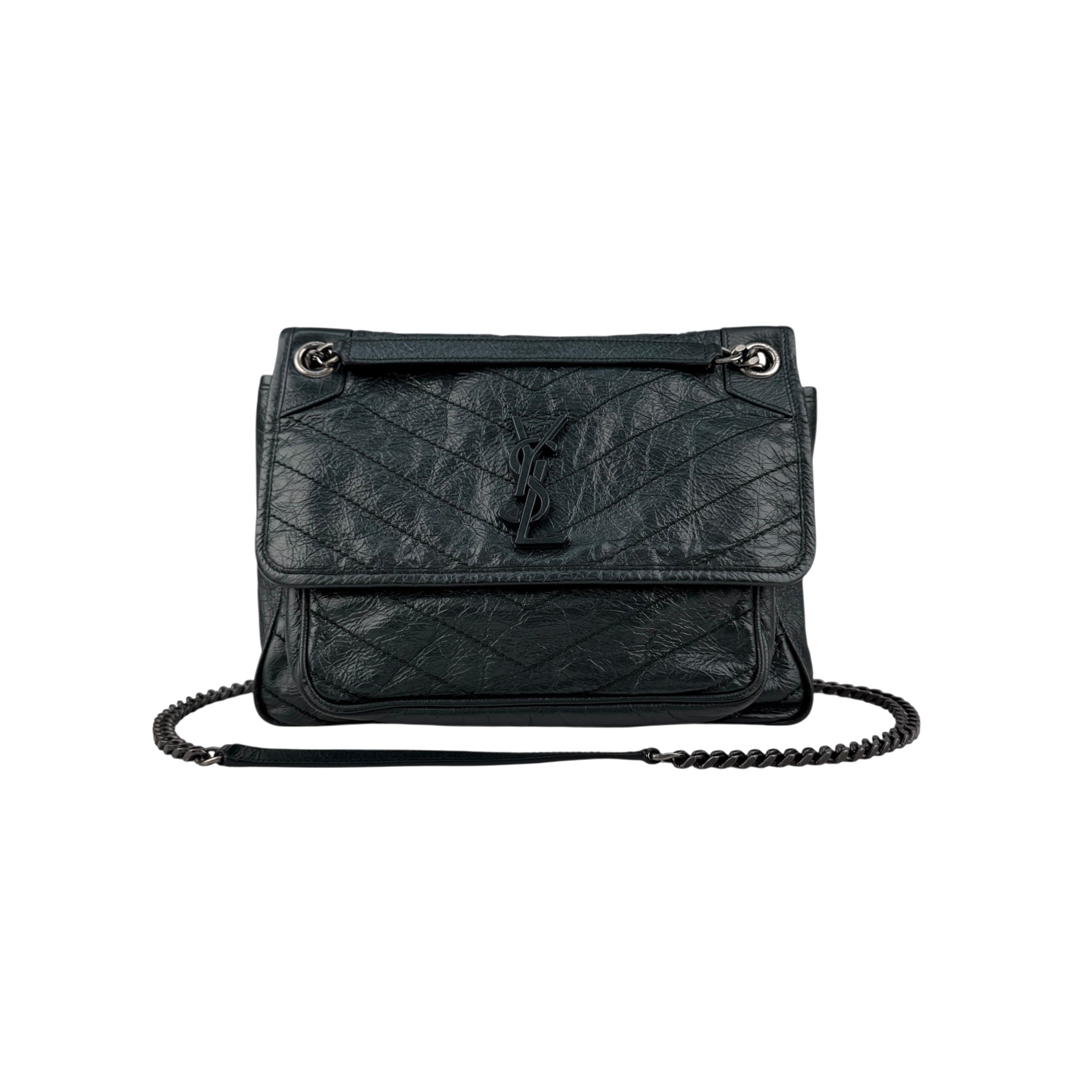 Pre-owned Saint Laurent Green Crinkled Calfskin Leather Medium Niki bag main image
