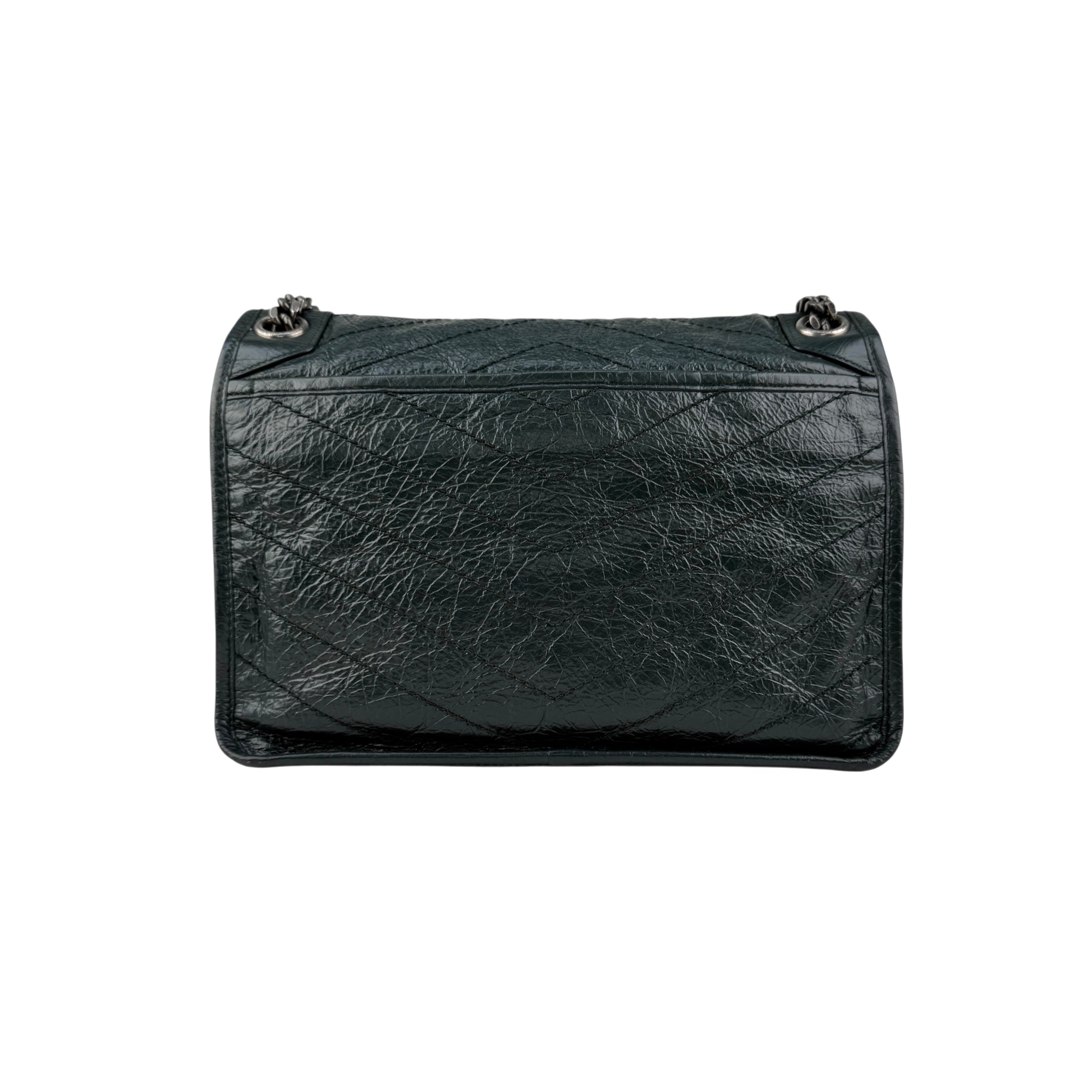 Pre-owned Saint Laurent Green Crinkled Calfskin Leather Medium Niki bag back view