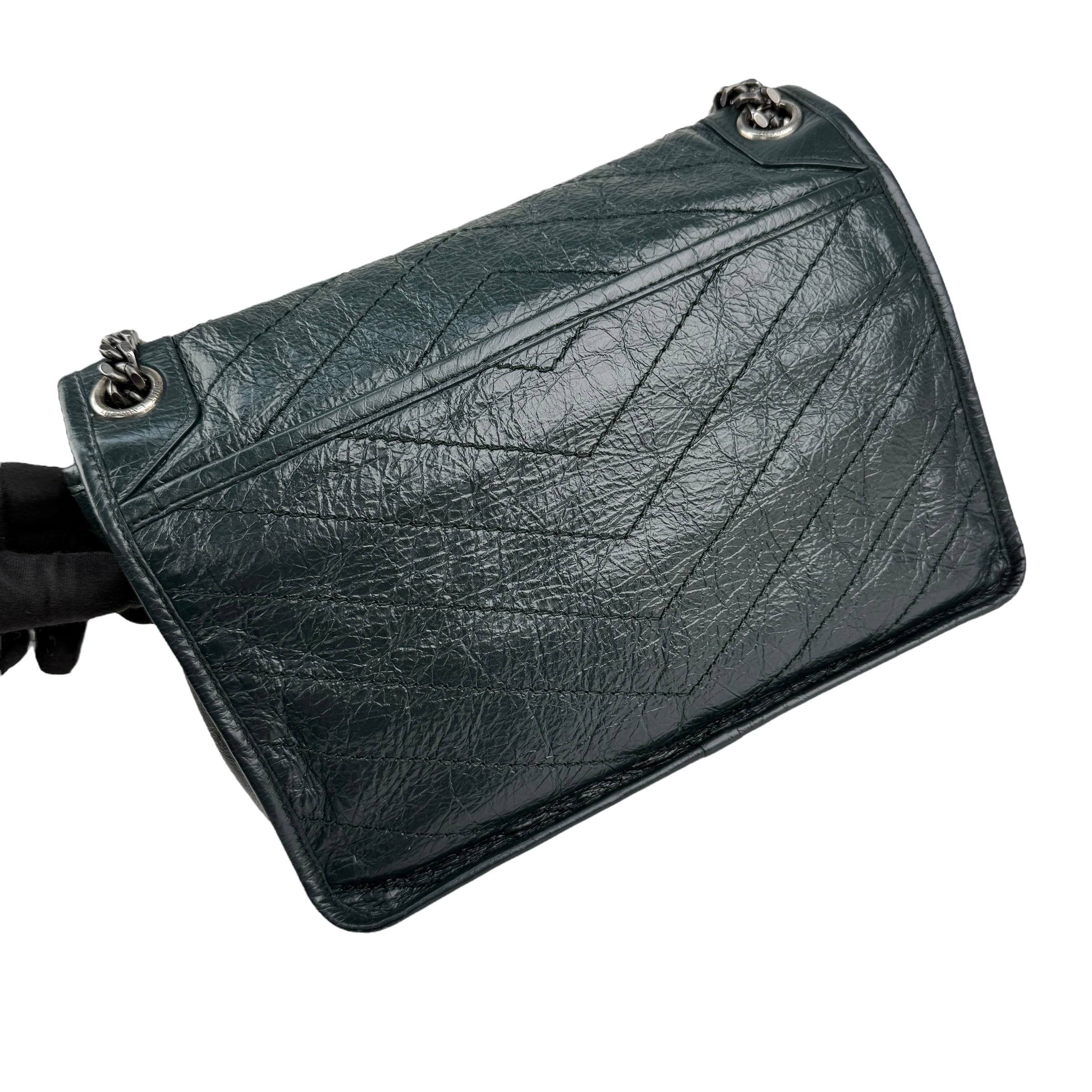 Pre-owned Saint Laurent Green Crinkled Calfskin Leather Medium Niki bag