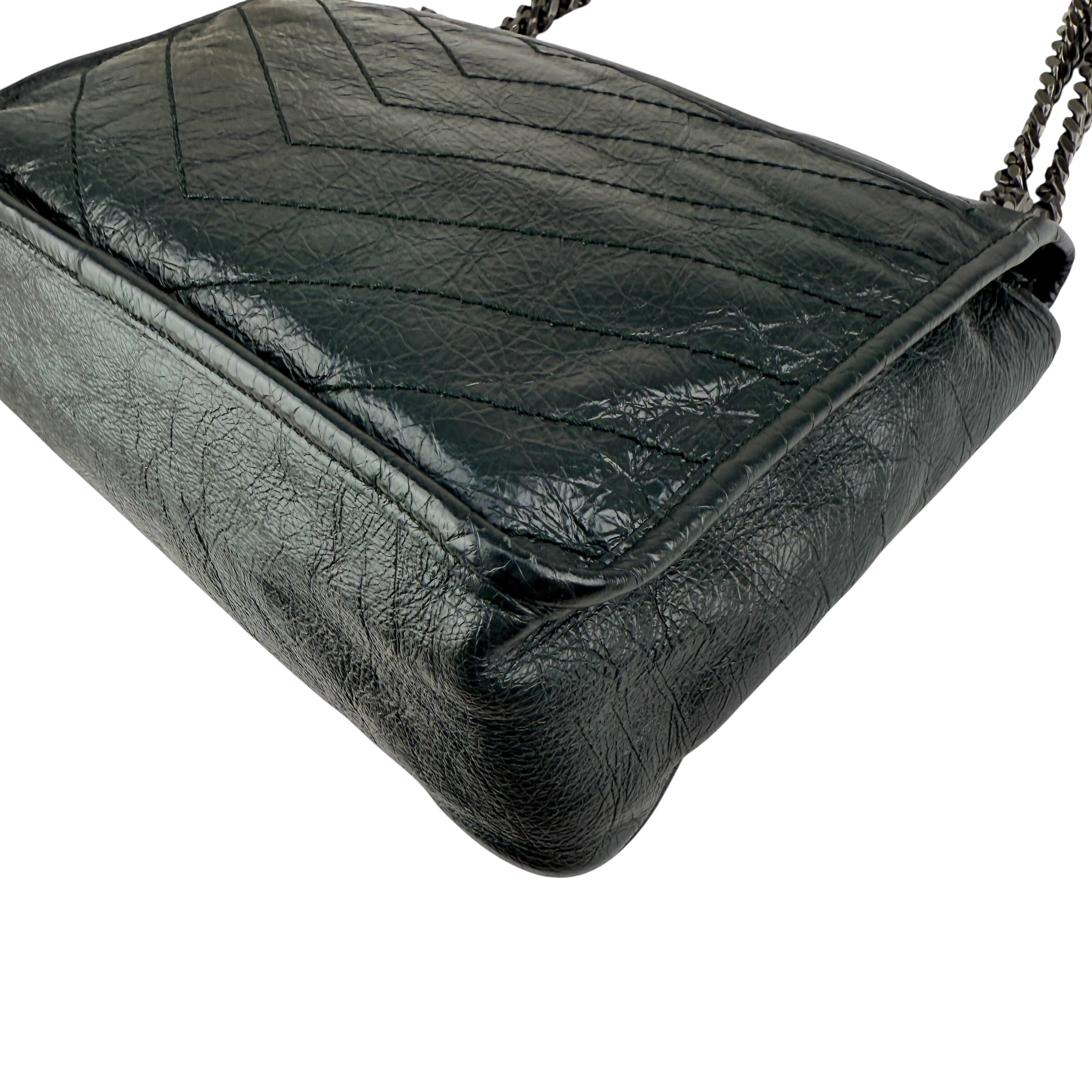Pre-owned Saint Laurent Green Crinkled Calfskin Leather Medium Niki bag