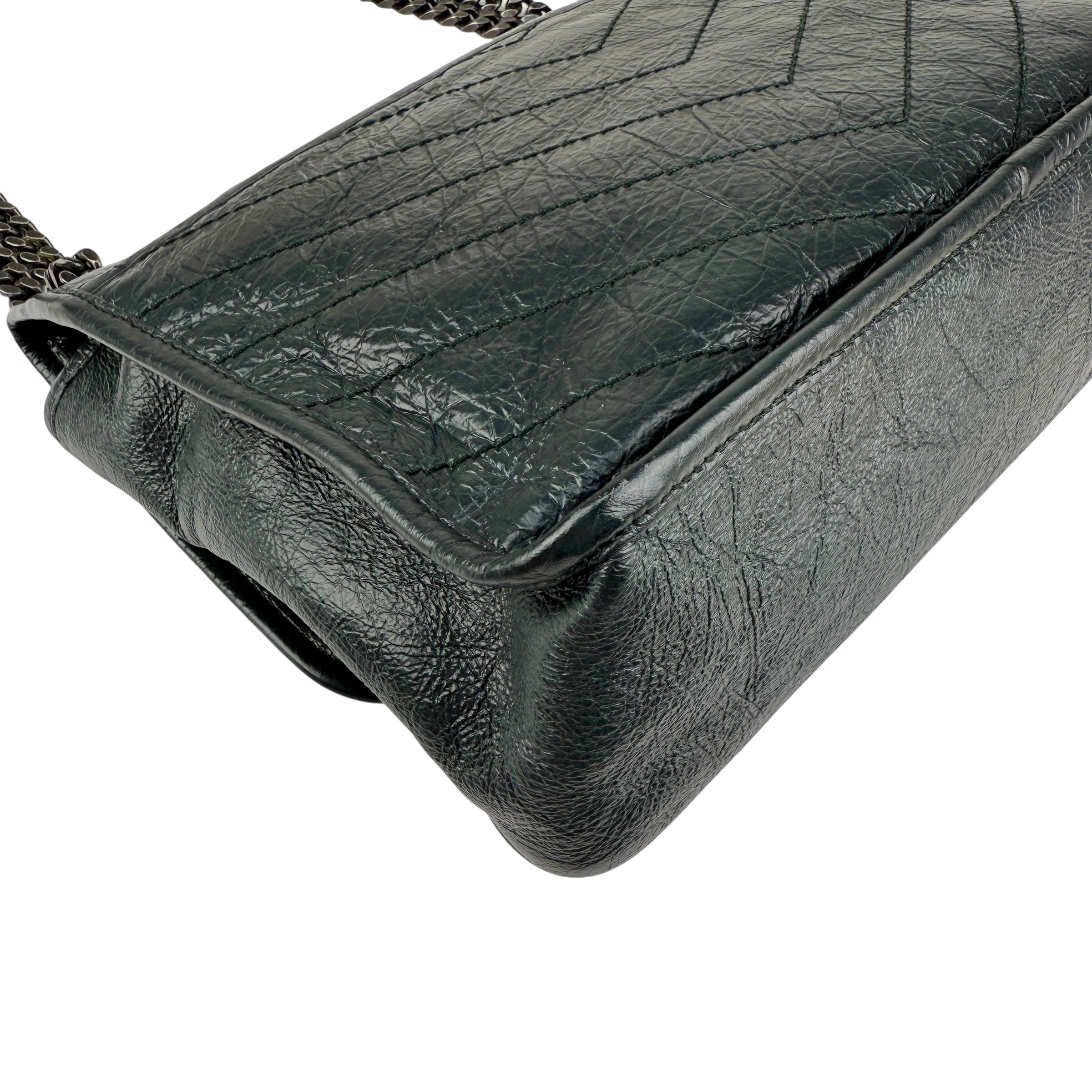 Pre-owned Saint Laurent Green Crinkled Calfskin Leather Medium Niki bag
