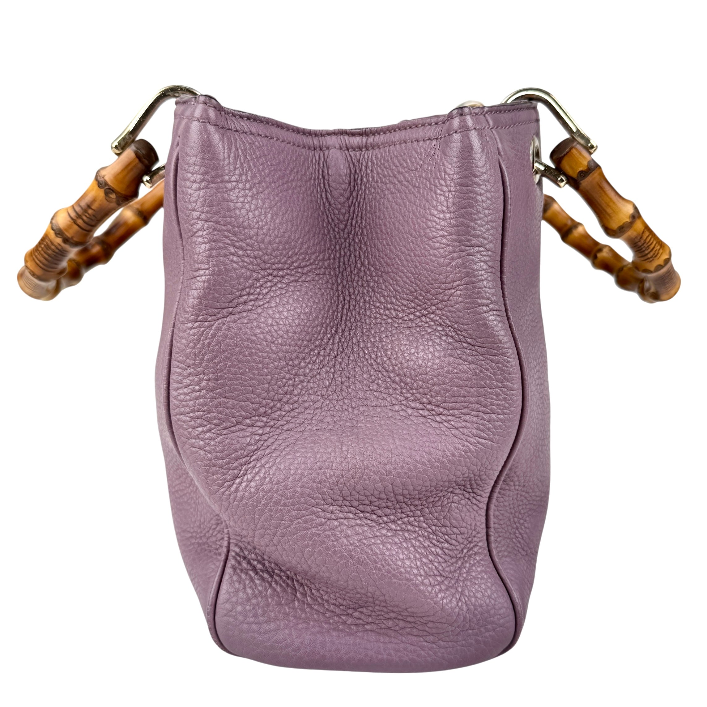 Pre-owned Gucci Purple Pebbled Leather Bamboo Top Handle Mini Shopper Tote Bag tote bag