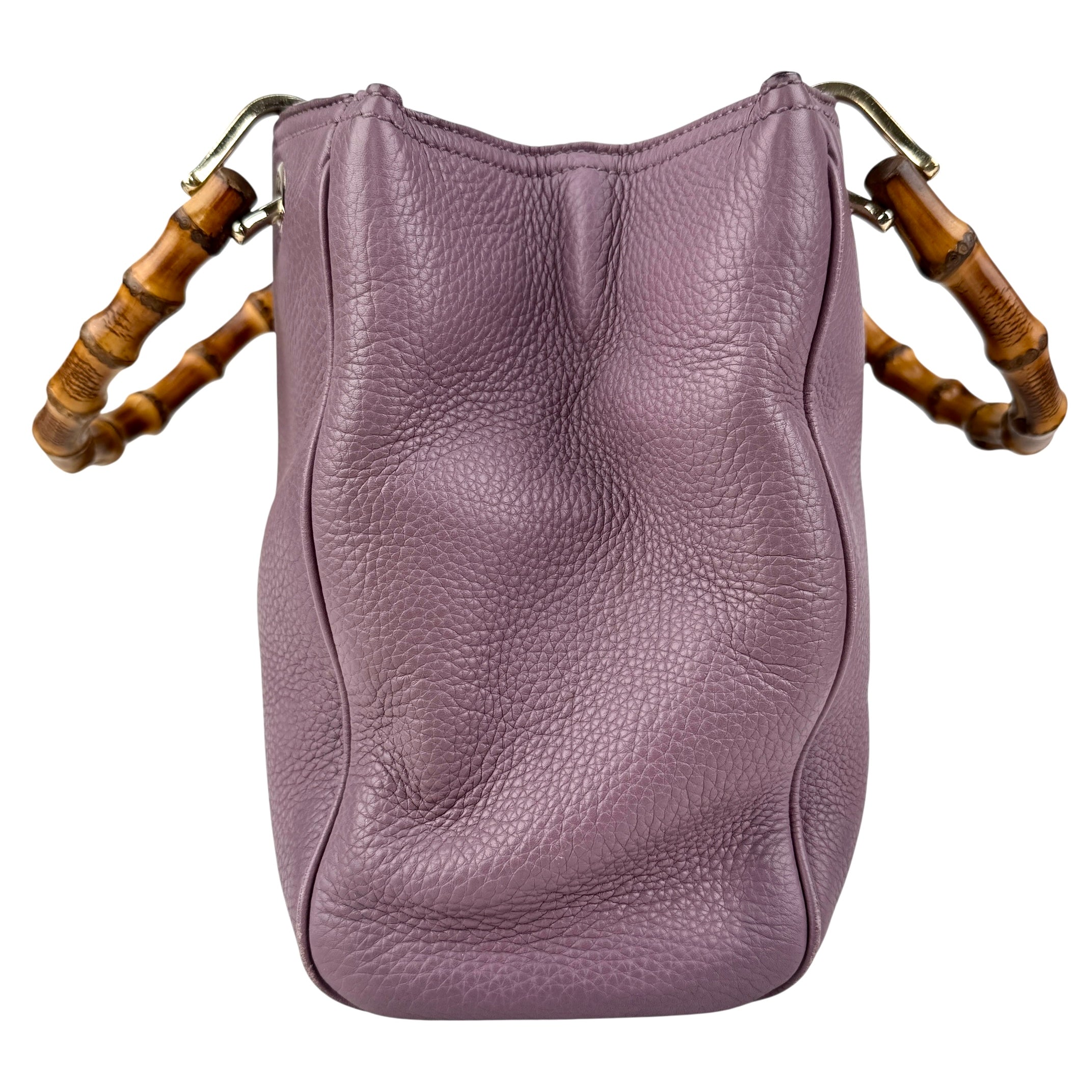 Pre-owned Gucci Purple Pebbled Leather Bamboo Top Handle Mini Shopper Tote Bag tote bag