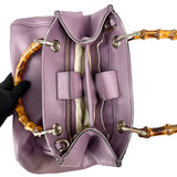 Pre-owned Gucci Purple Pebbled Leather Bamboo Top Handle Mini Shopper Tote Bag tote bag