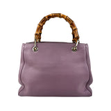 Pre-owned Gucci Purple Pebbled Leather Bamboo Top Handle Mini Shopper Tote Bag tote bag back view