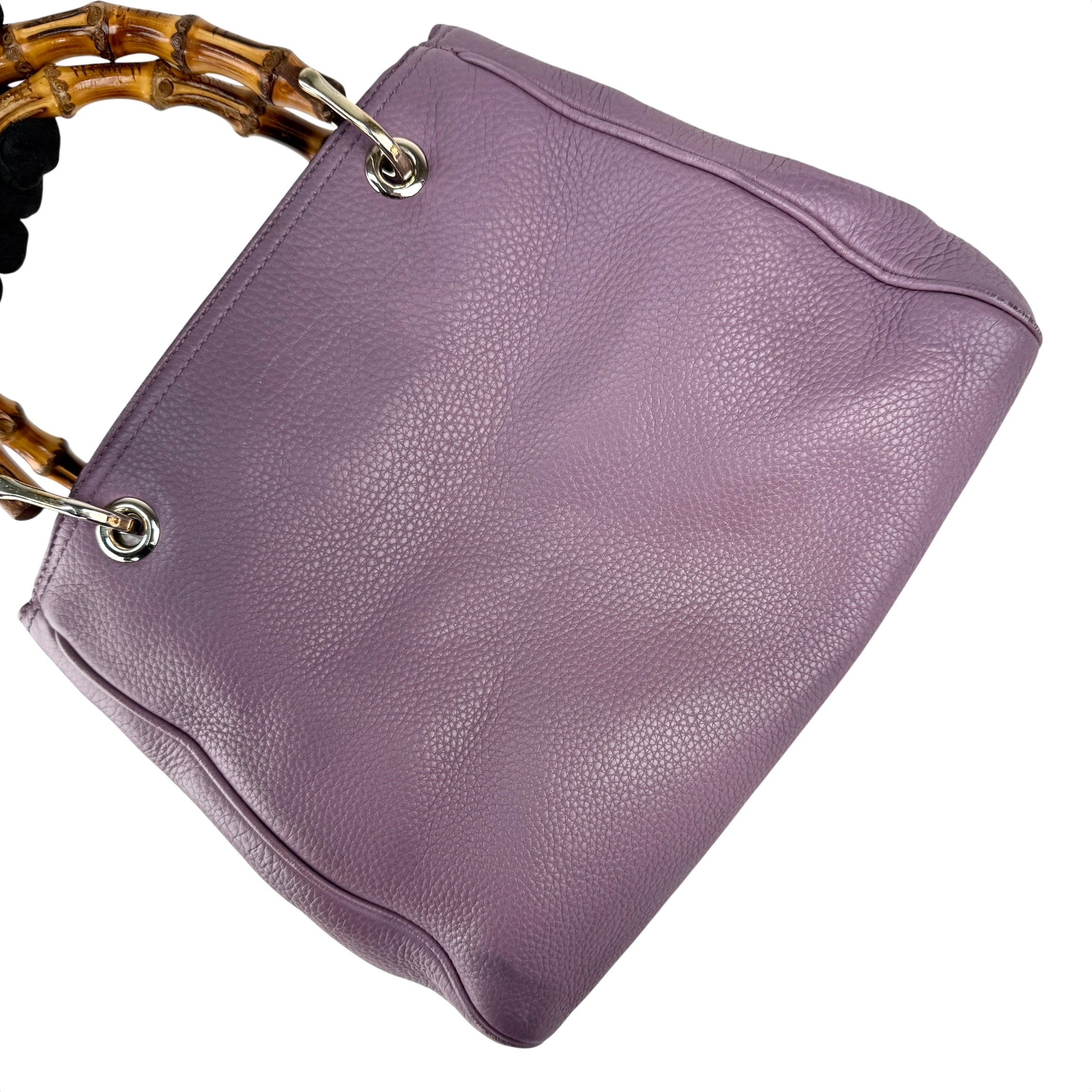 Pre-owned Gucci Purple Pebbled Leather Bamboo Top Handle Mini Shopper Tote Bag tote bag