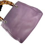 Pre-owned Gucci Purple Pebbled Leather Bamboo Top Handle Mini Shopper Tote Bag tote bag