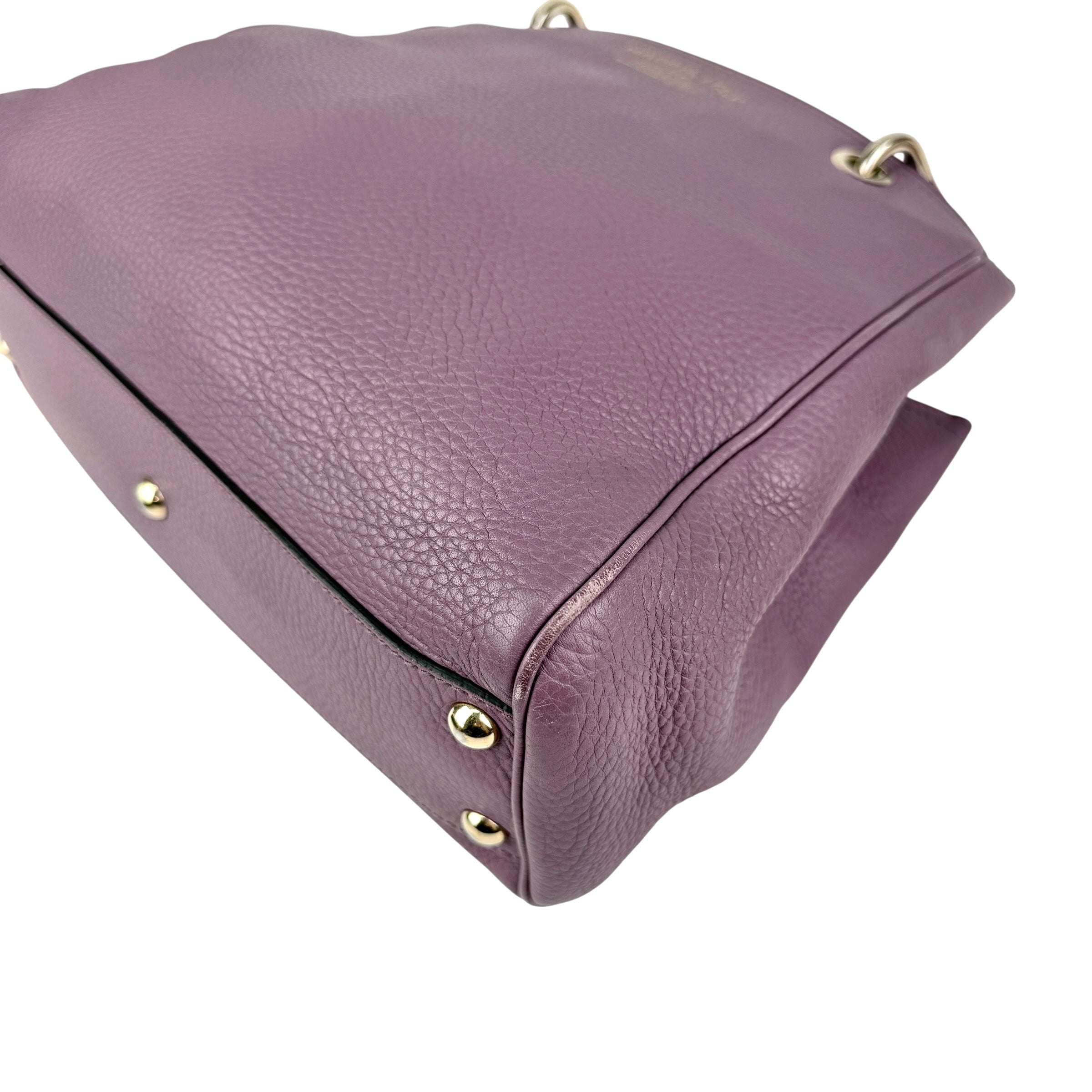 Pre-owned Gucci Purple Pebbled Leather Bamboo Top Handle Mini Shopper Tote Bag tote bag