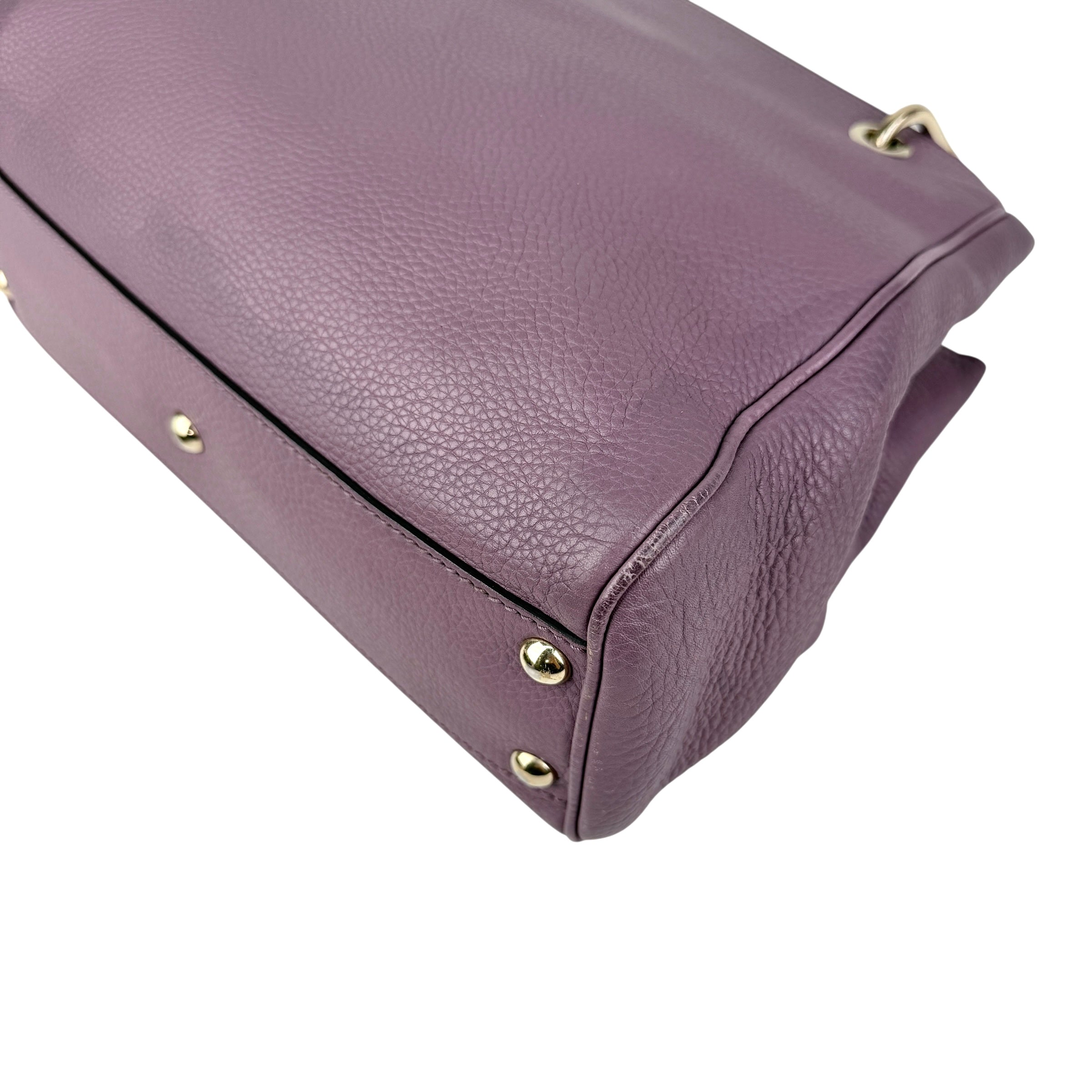 Pre-owned Gucci Purple Pebbled Leather Bamboo Top Handle Mini Shopper Tote Bag tote bag