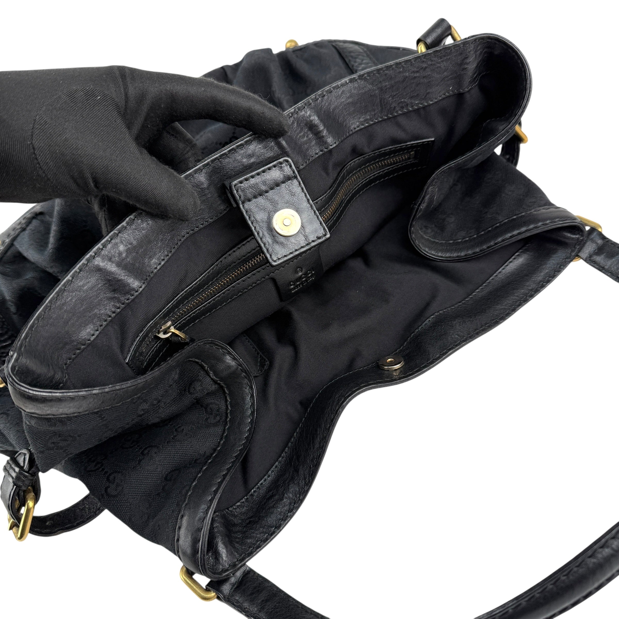 Gucci Black GG Canvas and Leather Jockey Tote