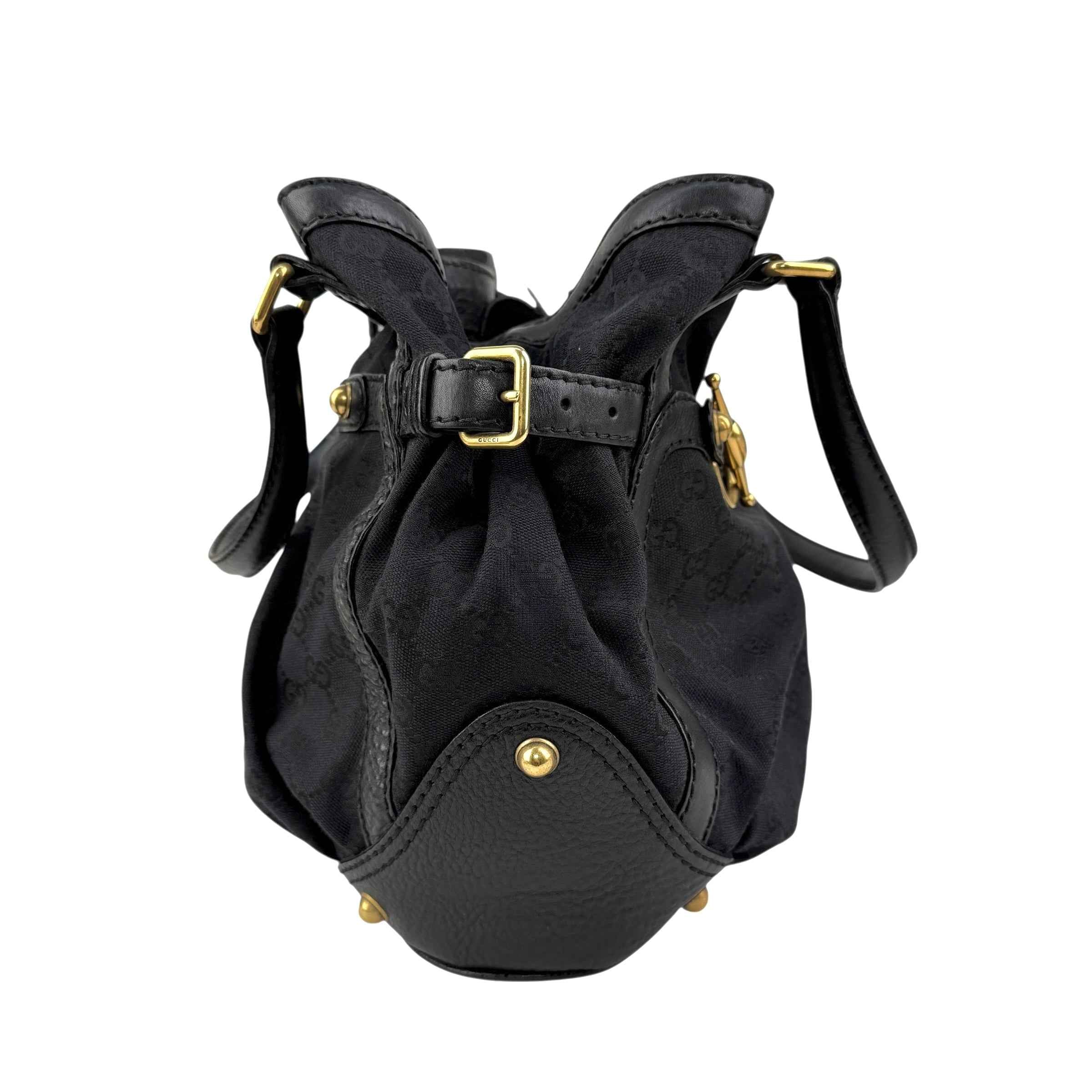 Gucci Black GG Canvas and Leather Jockey Tote