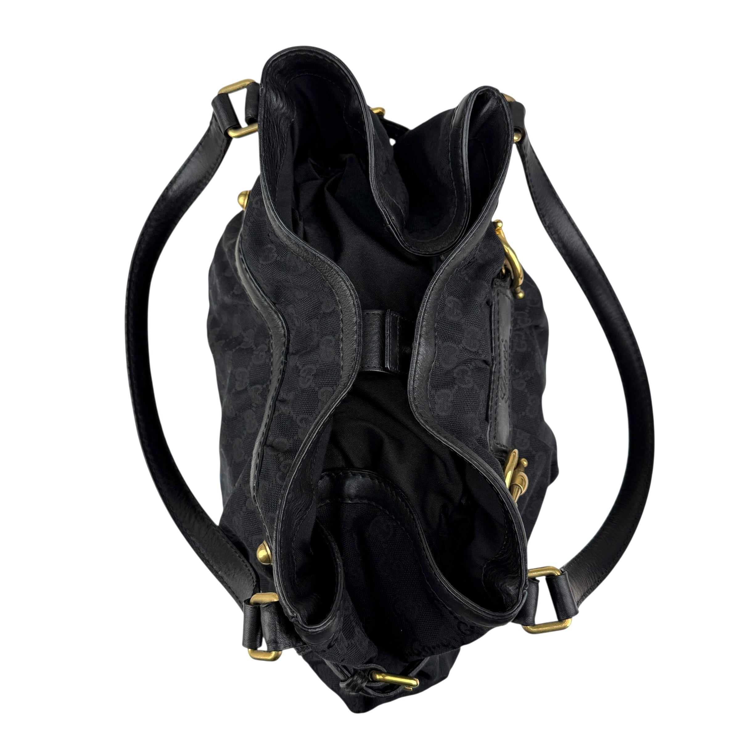 Gucci Black GG Canvas and Leather Jockey Tote