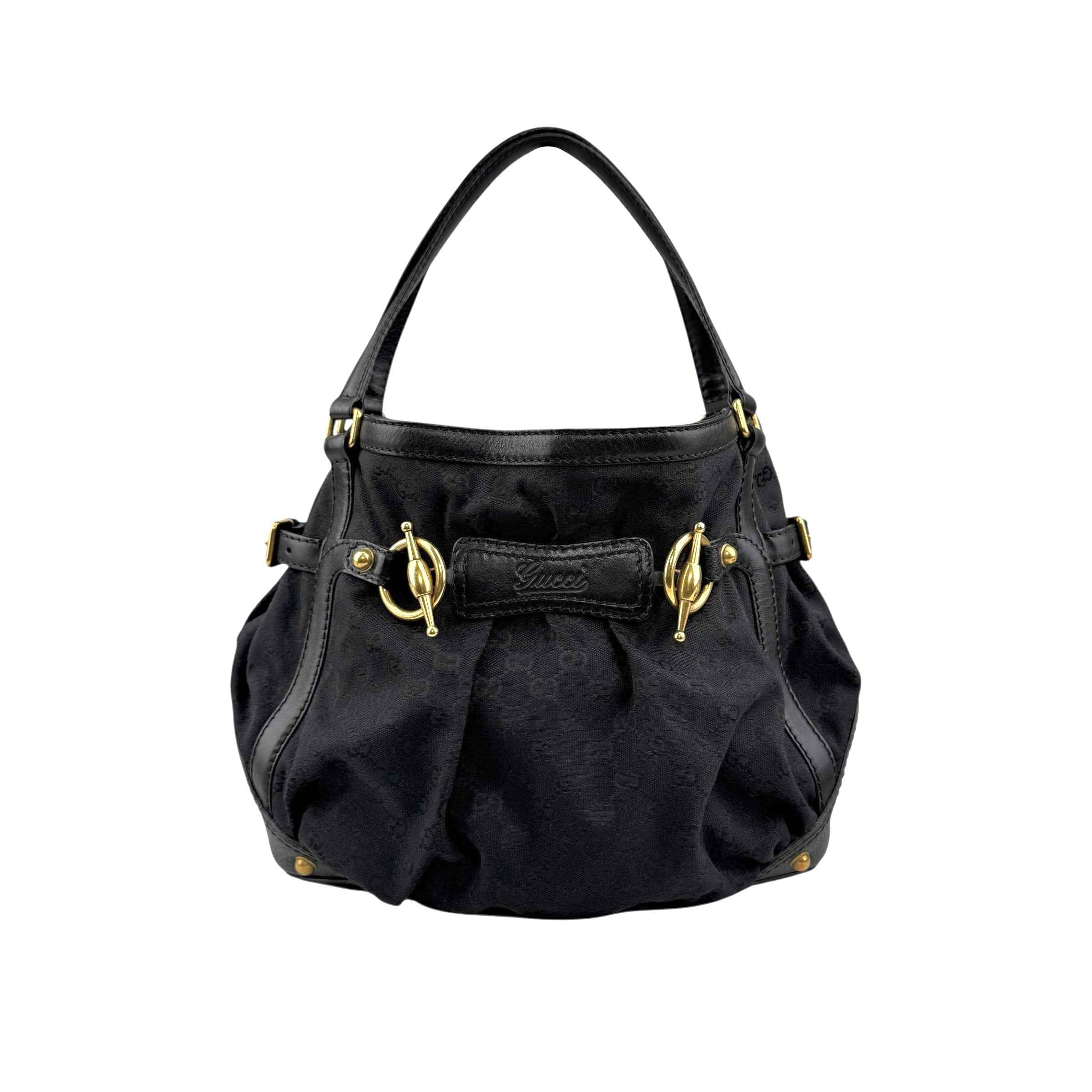 Gucci Black GG Canvas and Leather Jockey Tote