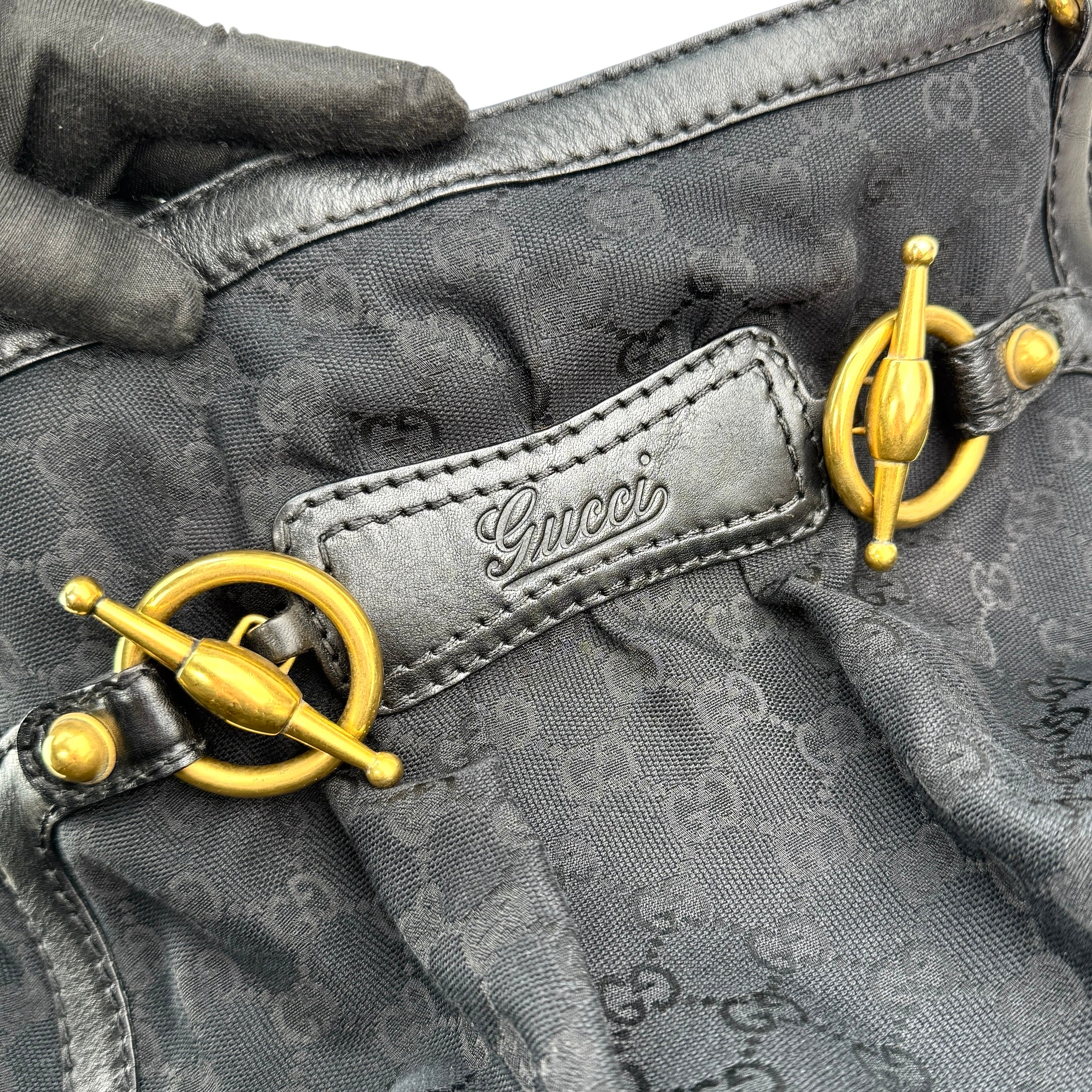 Gucci Black GG Canvas and Leather Jockey Tote