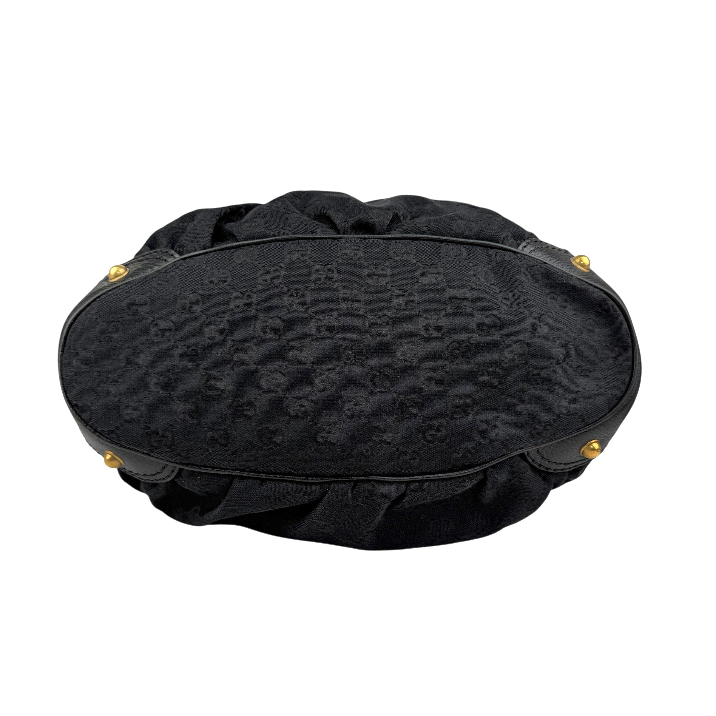 Gucci Black GG Canvas and Leather Jockey Tote