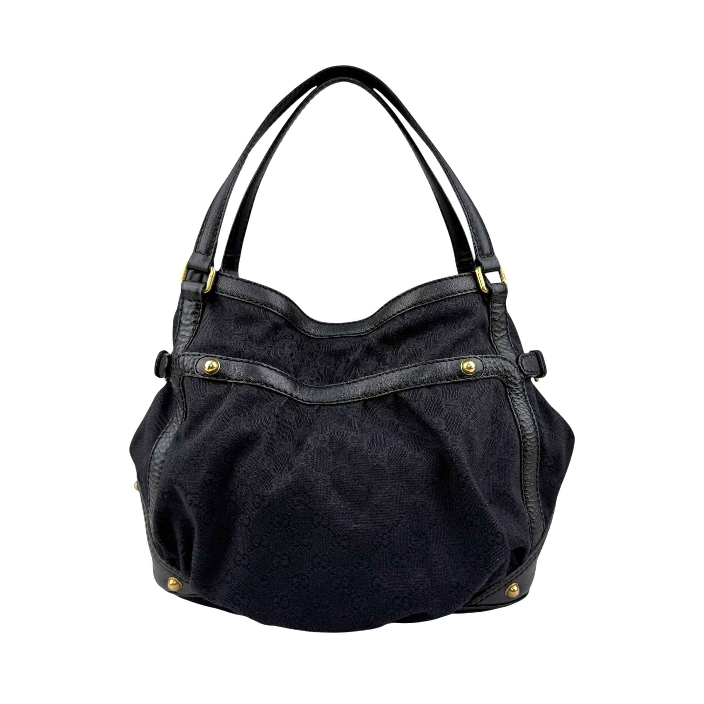 Gucci Black GG Canvas and Leather Jockey Tote