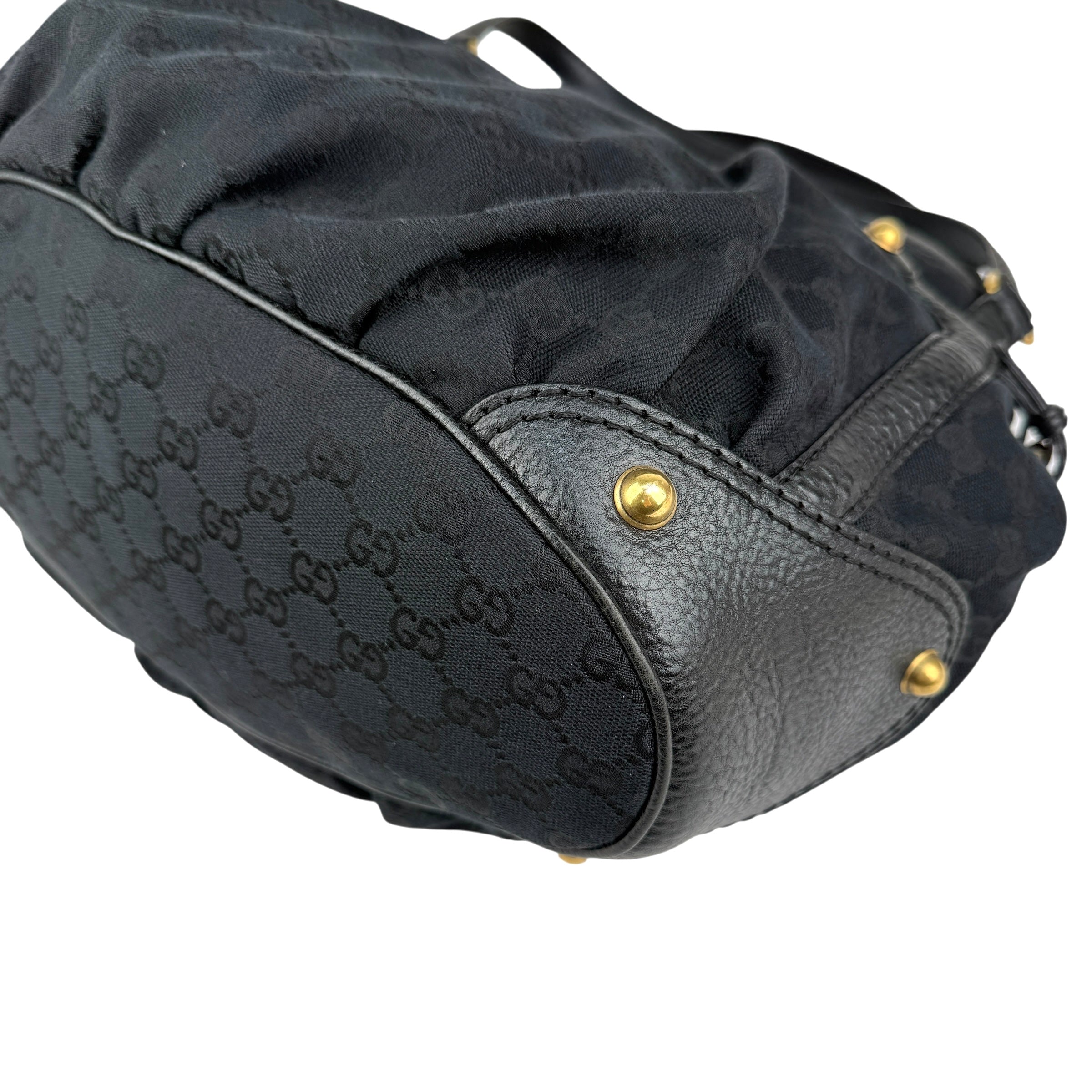 Gucci Black GG Canvas and Leather Jockey Tote