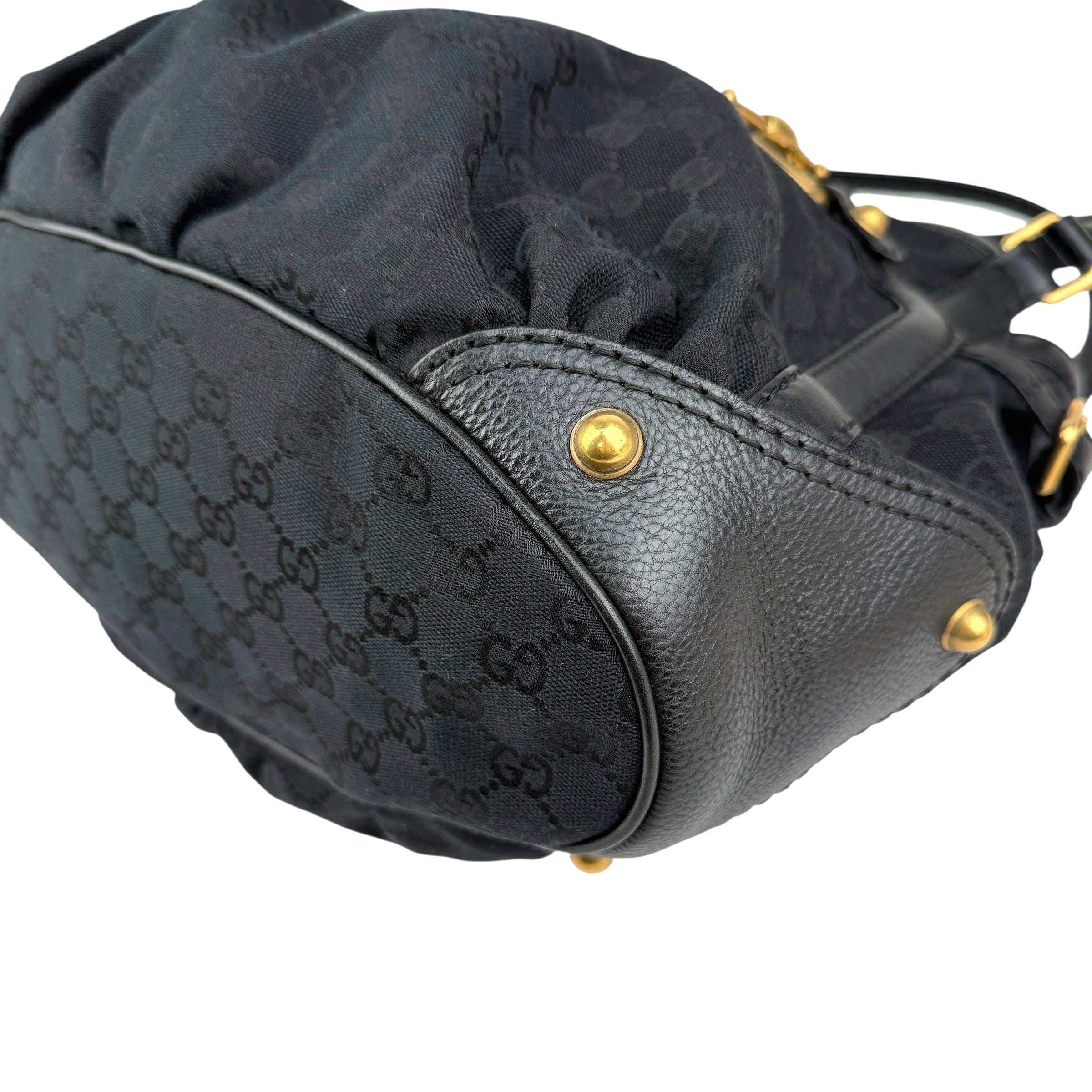 Gucci Black GG Canvas and Leather Jockey Tote