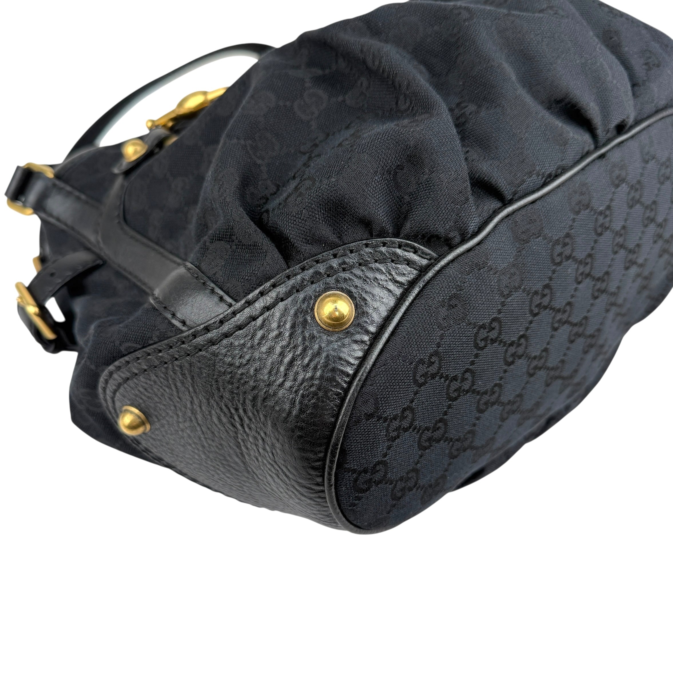 Gucci Black GG Canvas and Leather Jockey Tote