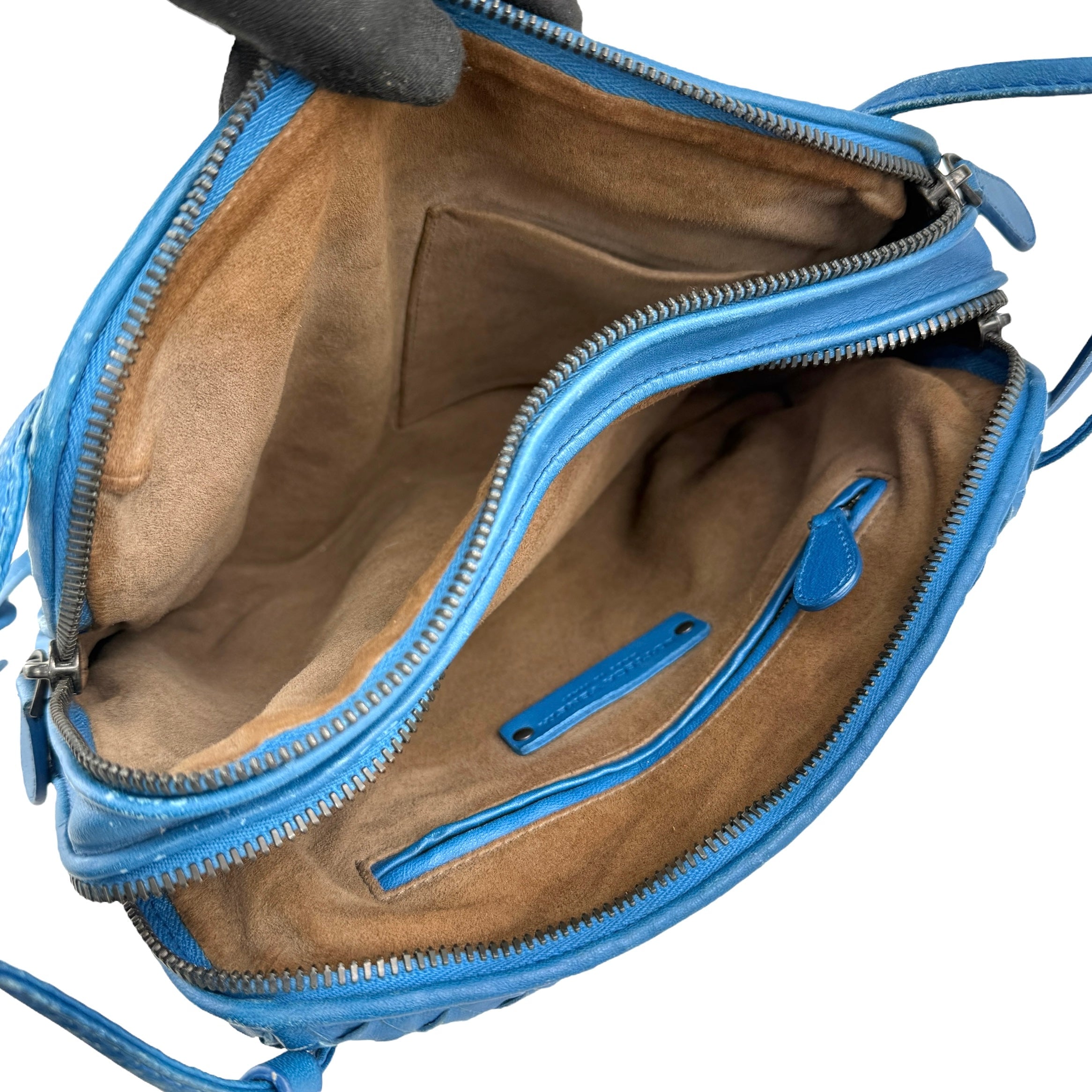 Pre-owned Bottega Veneta Blue Intrecciato Leather Nodini Crossbody Bag