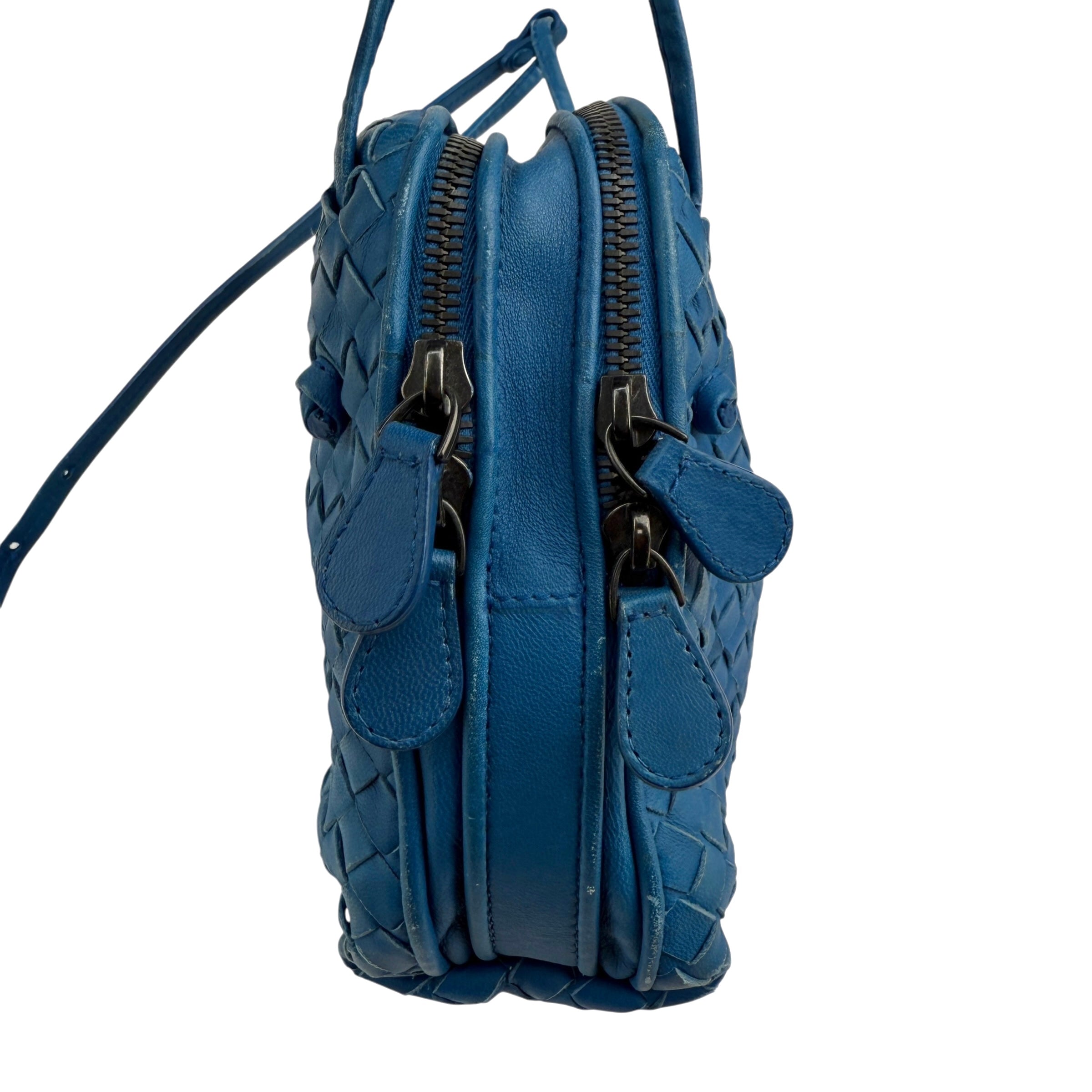 Pre-owned Bottega Veneta Blue Intrecciato Leather Nodini Crossbody Bag