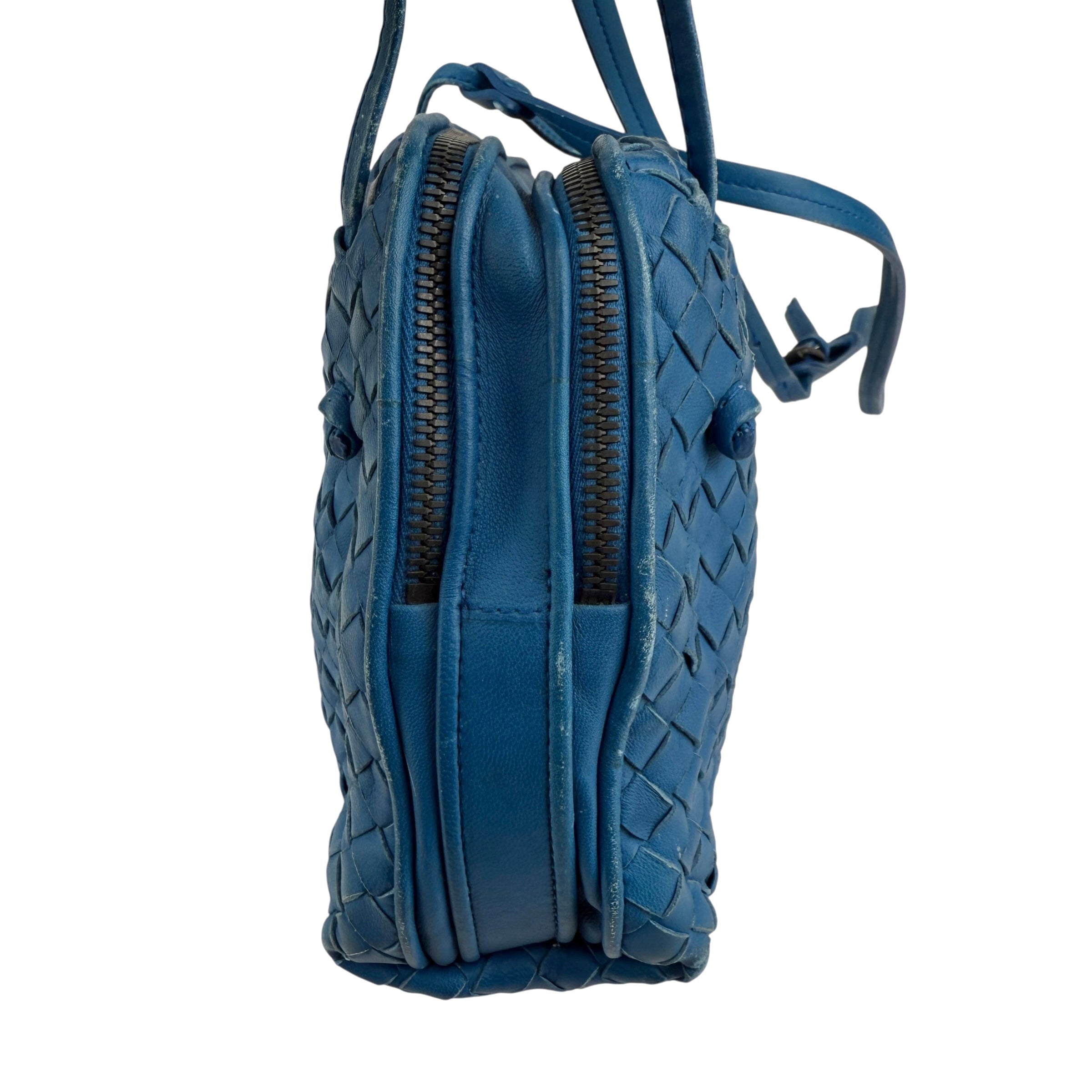 Pre-owned Bottega Veneta Blue Intrecciato Leather Nodini Crossbody Bag