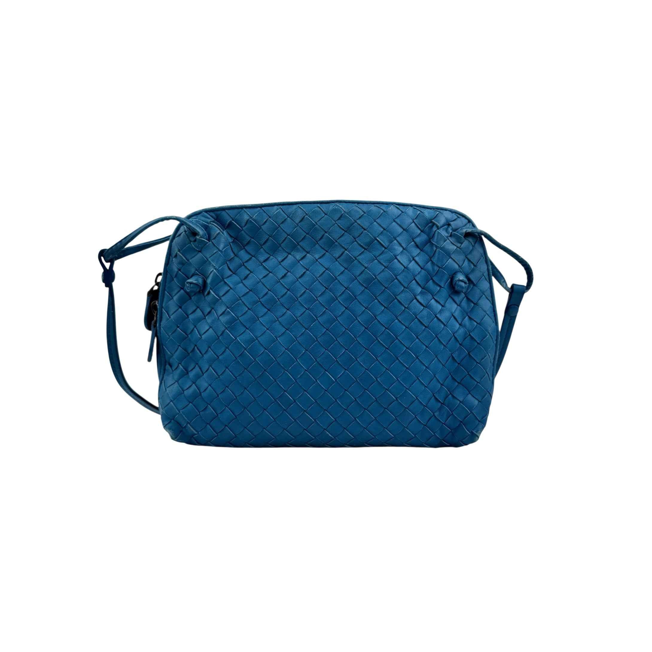 Bottega Veneta Blue Intrecciato Leather Nodini Crossbody Bag