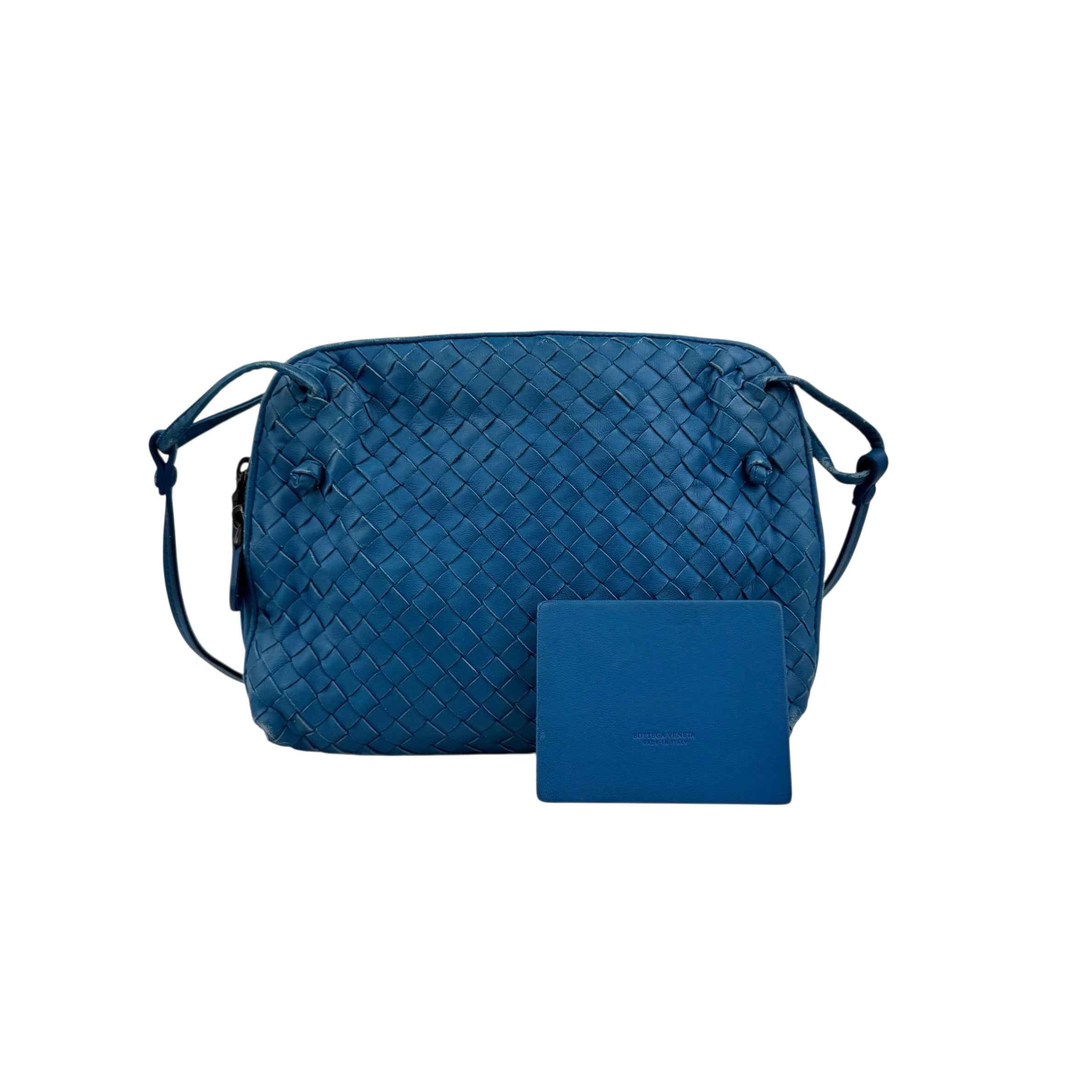 Bottega Veneta Blue Intrecciato Leather Nodini Crossbody Bag