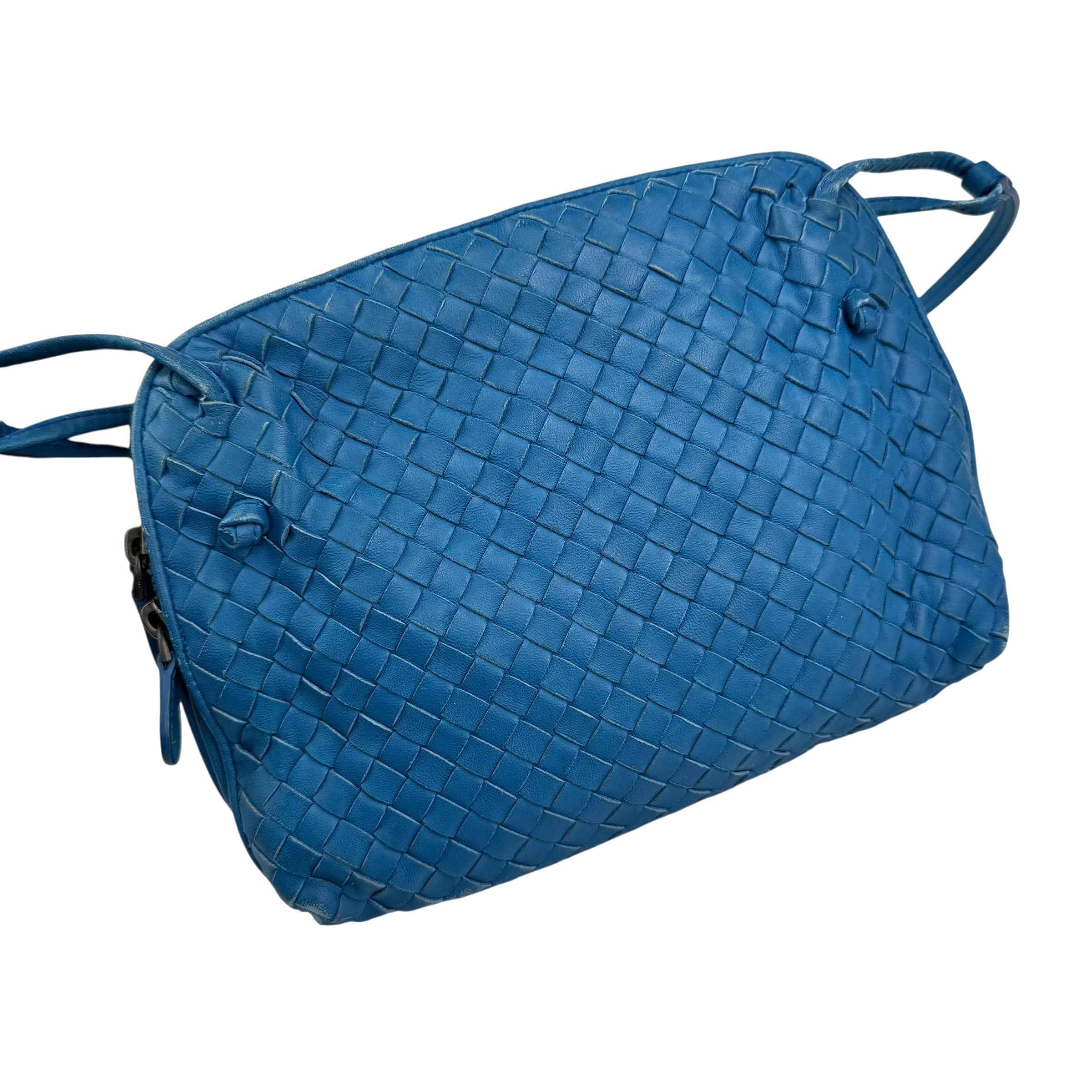 Bottega Veneta Blue Intrecciato Leather Nodini Crossbody Bag